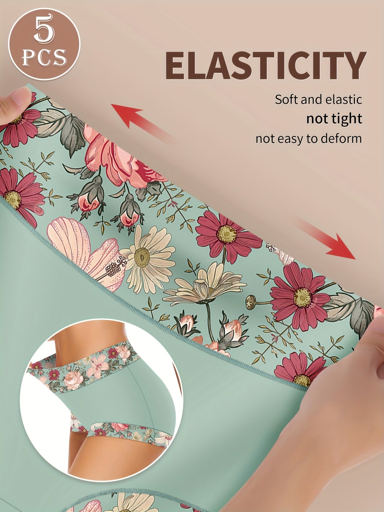 Women's 5-Pack High-Waist Briefs - Floral Everyday Comfort - Mixed – Polyester Printed Underwear – view 8