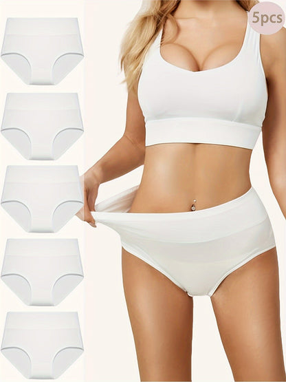 Women's 5-Pack High-Waist Briefs - Solid Color Daily Comfort – main product image