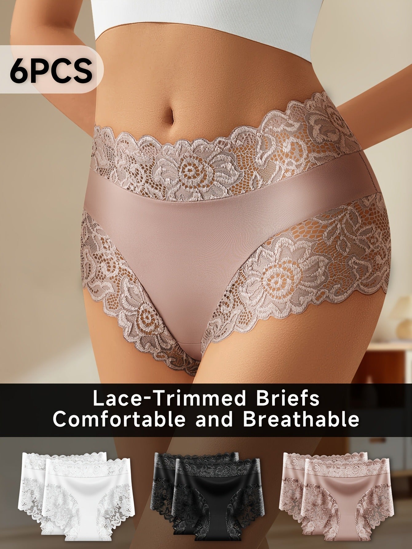 Women's 6-Pack High-Waist Briefs - Lace Daily Comfort Mixed colors – view 7