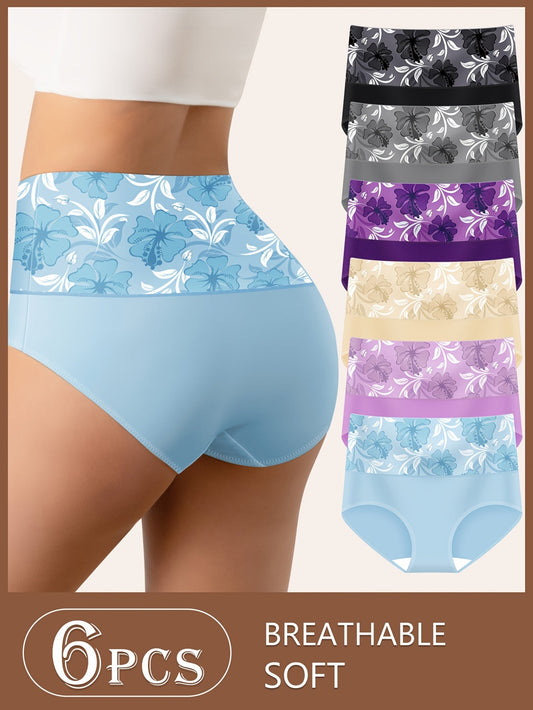 Women's 6-Pack High-Waist Seamless Briefs - Floral Everyday Comfort – main product image