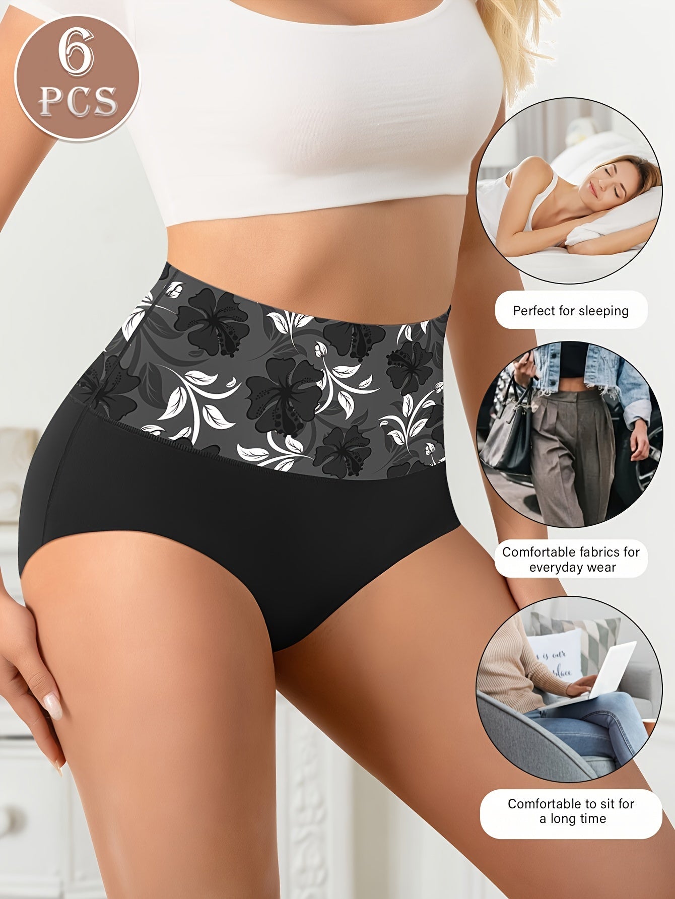 Women's 6-Pack High-Waist Seamless Briefs - Floral Everyday Comfort – view 2