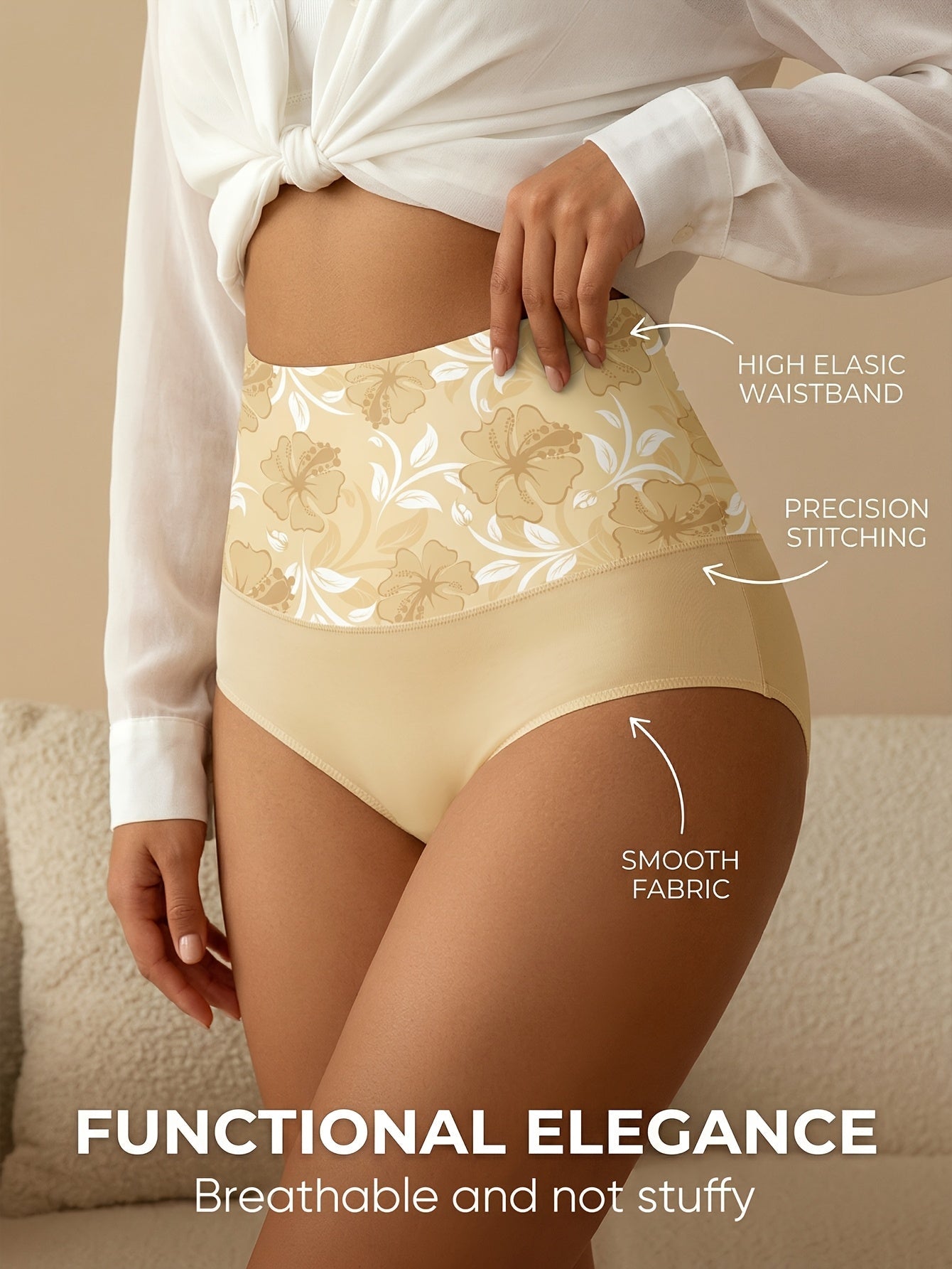 Women's 6-Pack High-Waist Seamless Briefs - Floral Everyday Comfort – view 3