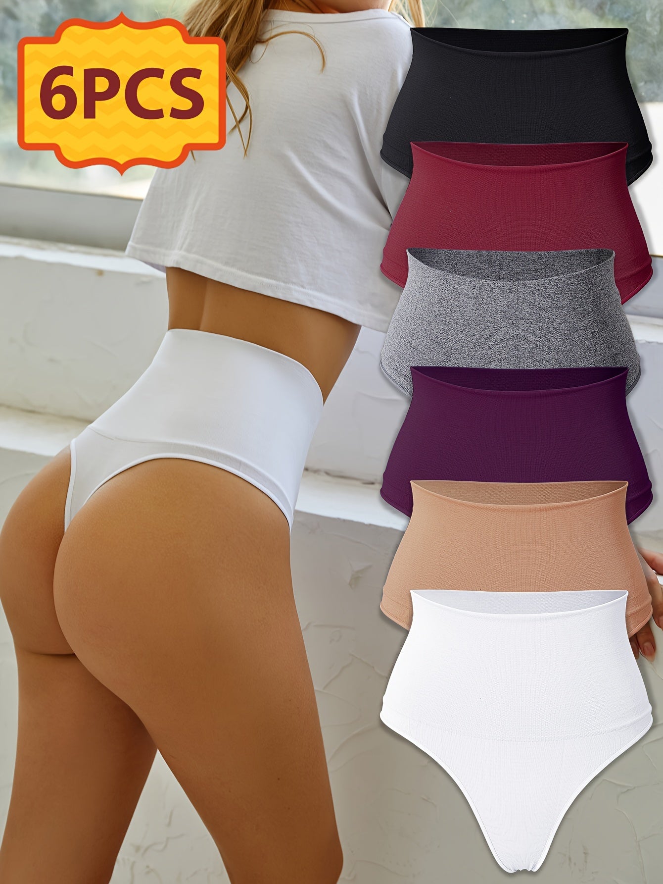 Women’s 6-Pack High-Waist Seamless Thongs - Smooth No-Show Fit – main product image
