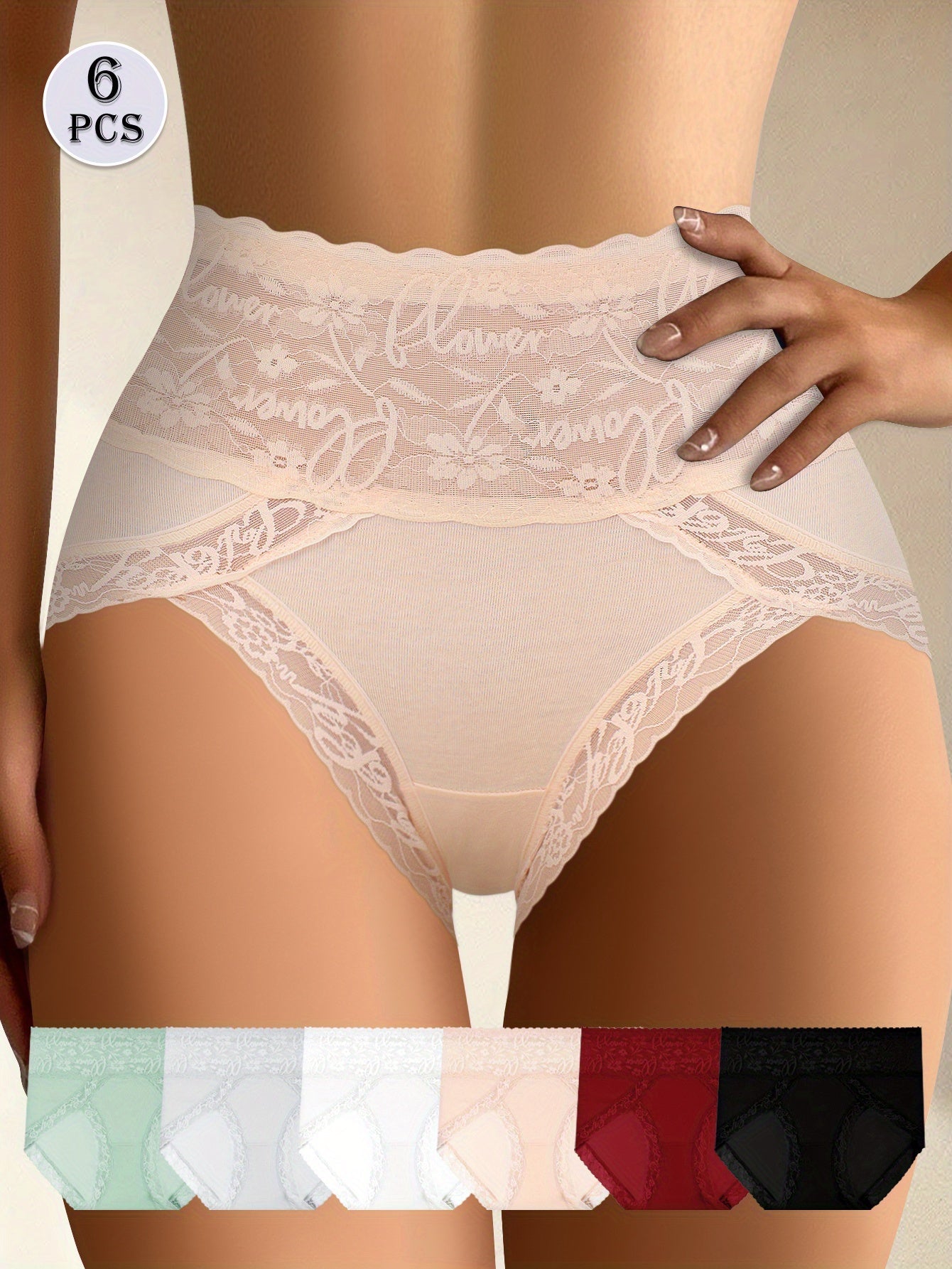 Women’s 6-Pack High-Waist Shapewear Briefs - Tummy Control Support – Mixed colors Lace – main product image