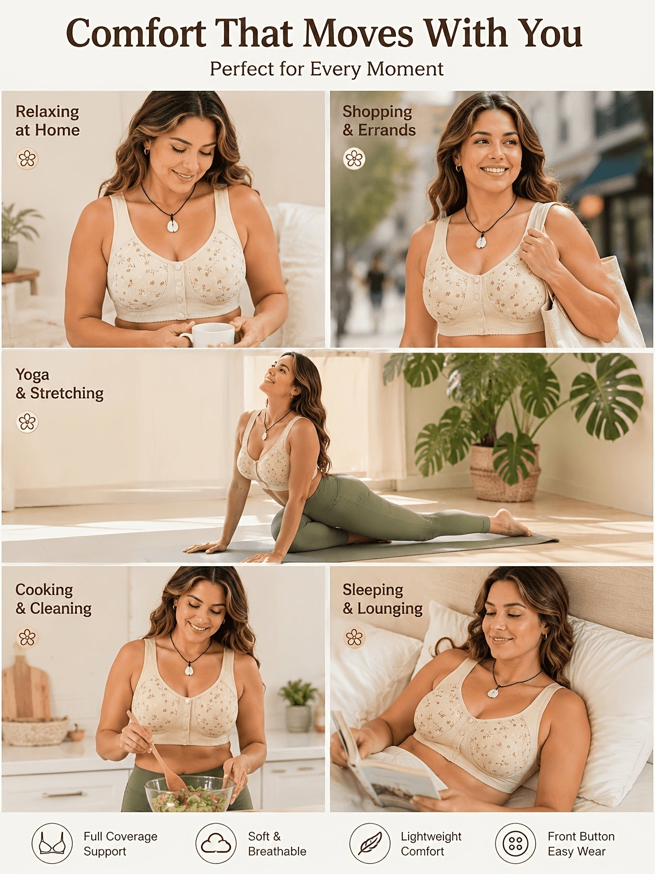 Women’s 7-Pack Front Closure Wireless Seamless Bra - Easy Front Fastening detail view