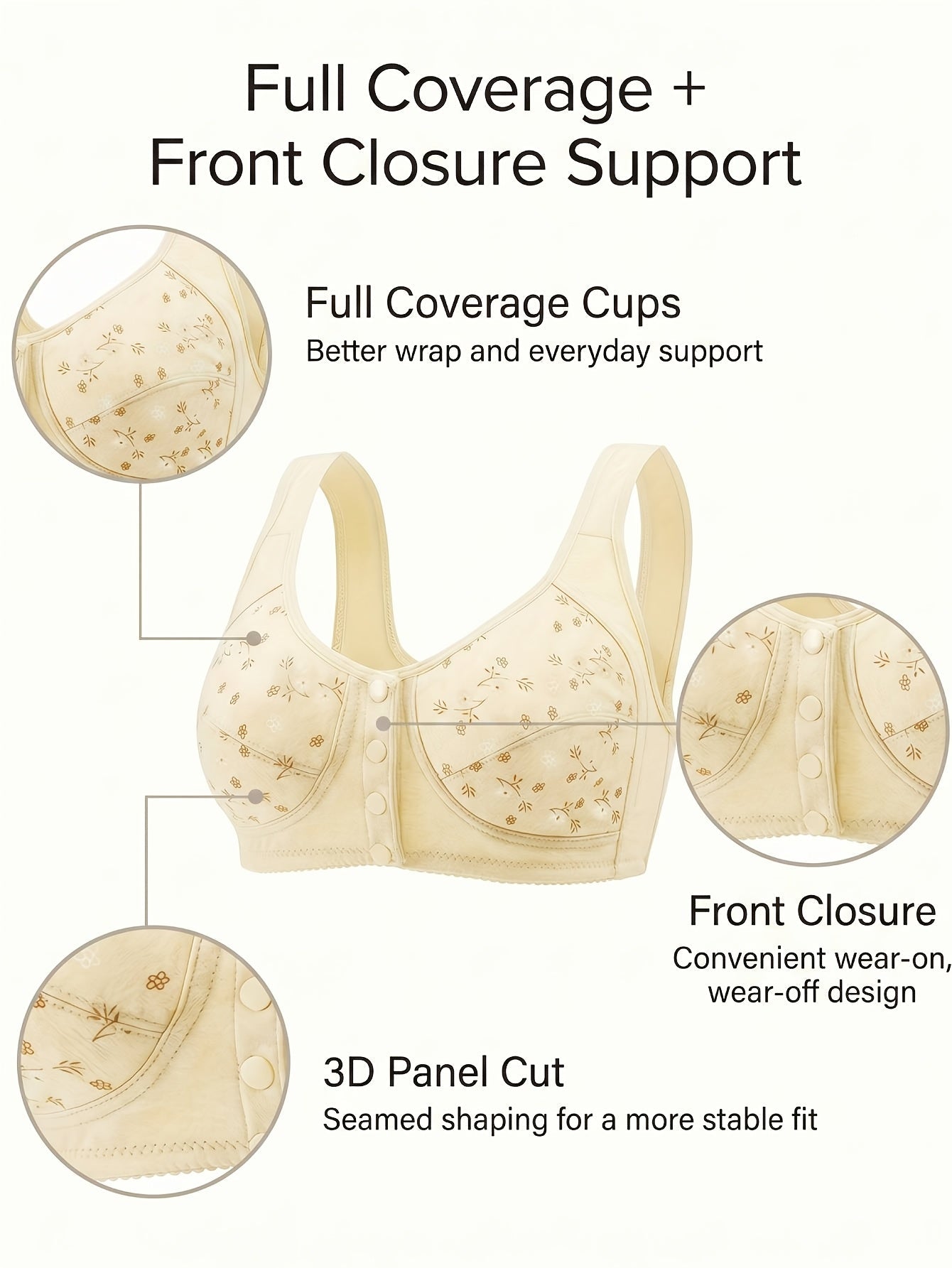 Women’s 7-Pack Front Closure Wireless Seamless Bra - Easy Front Fastening detail view