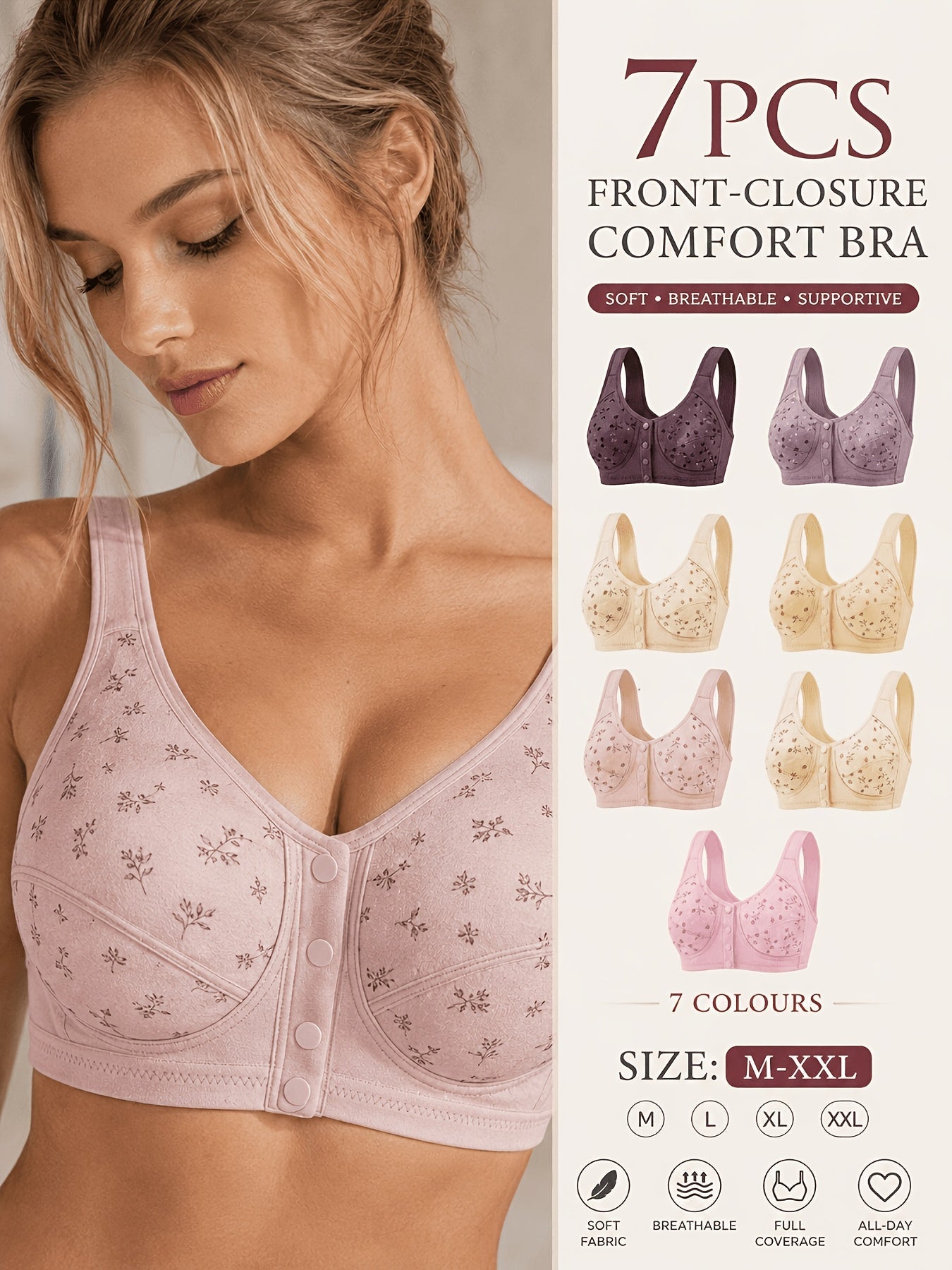 Women’s 7-Pack Front Closure Wireless Seamless Bra - Easy Front Fastening – view 9