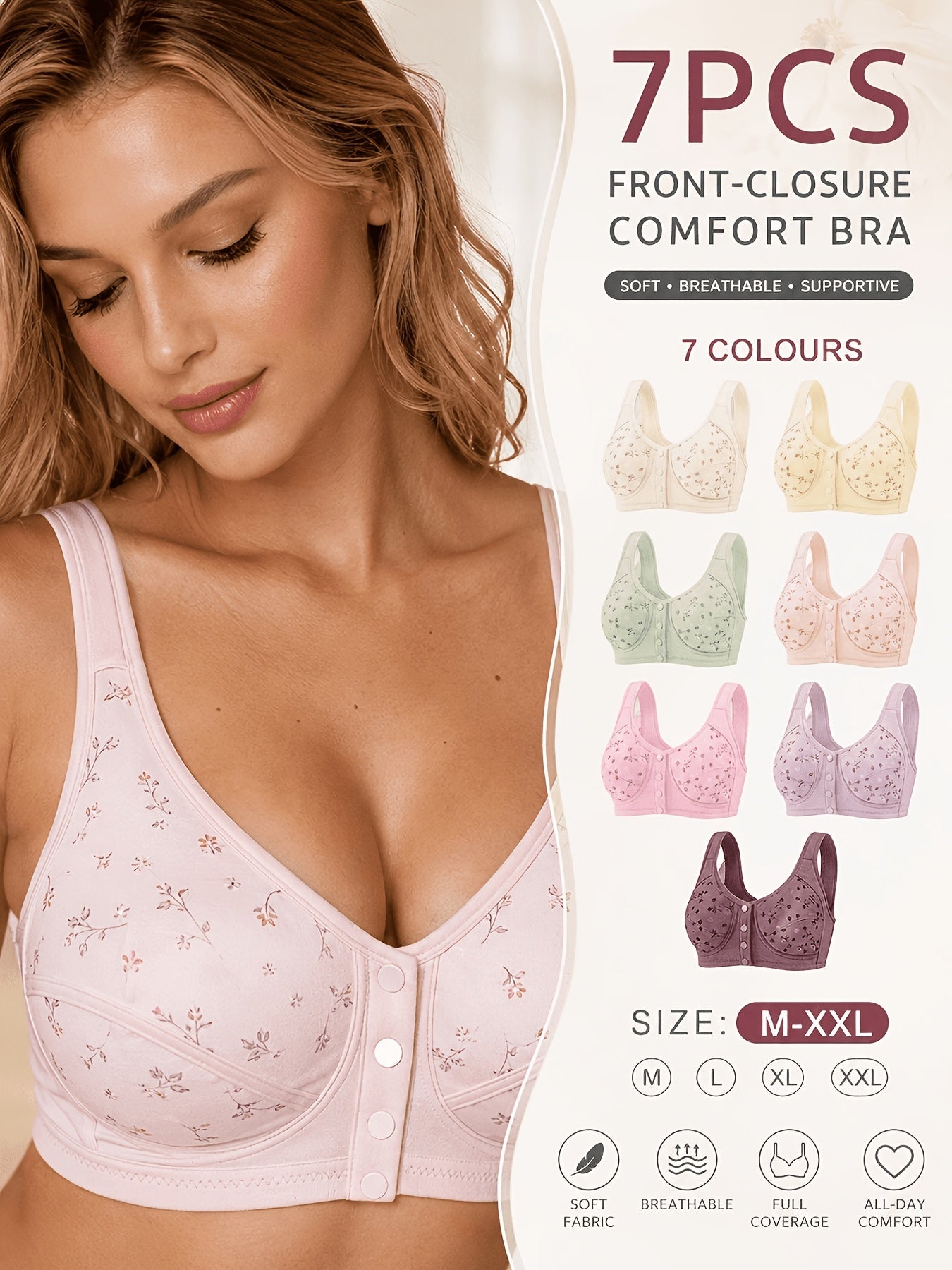 Women’s 7-Pack Front Closure Wireless Seamless Bra - Easy Front Fastening – view 14