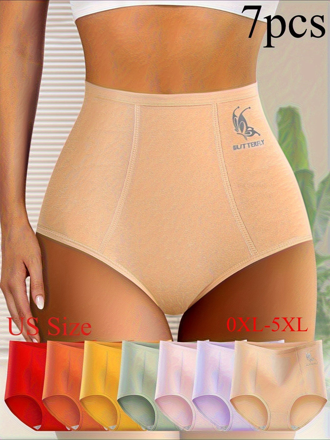 Women's 7-Pack High-Waist Briefs - Butterfly Print Plus Size Daily Comfort – main product image
