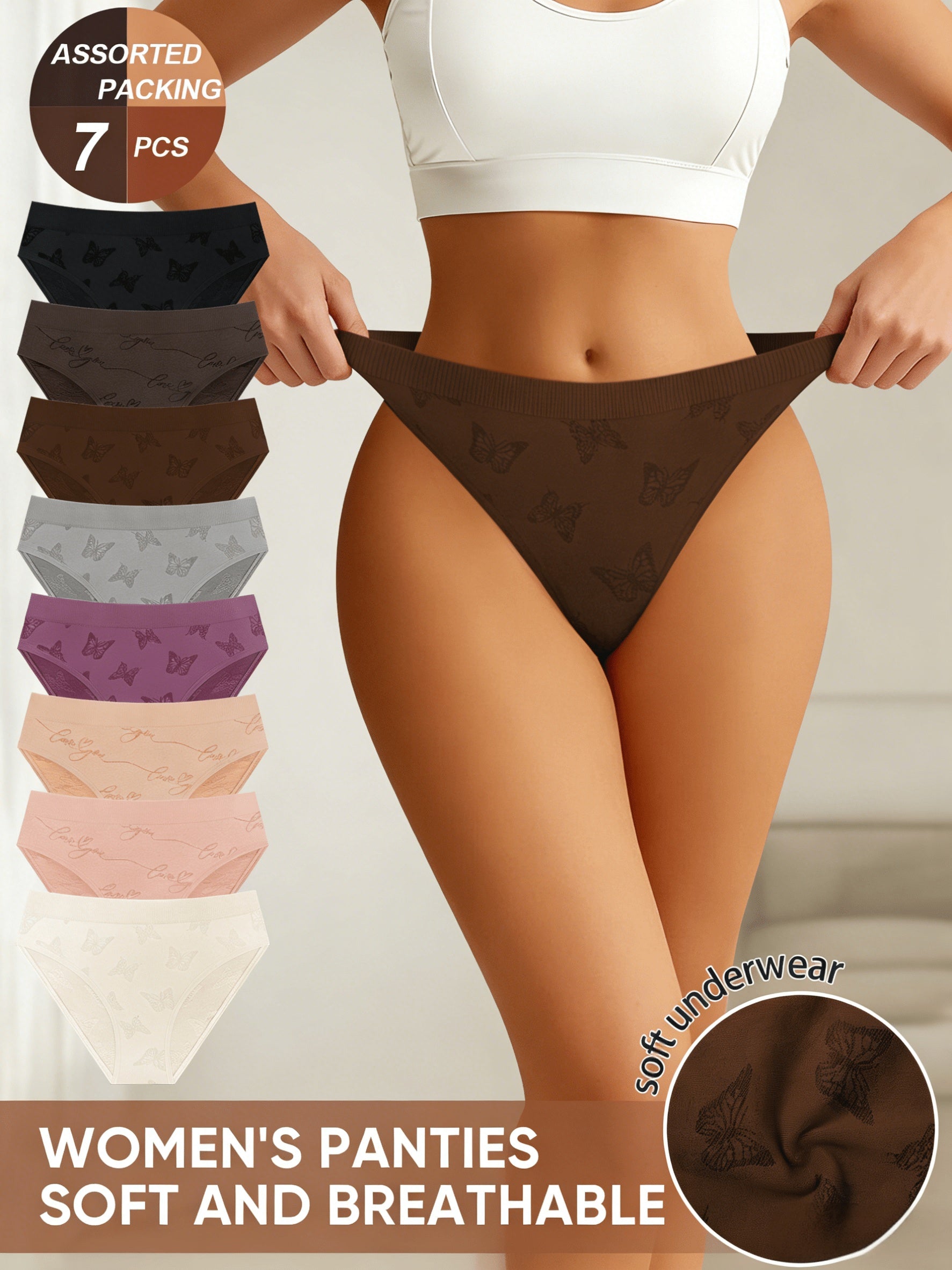 Women's 7-Pack Low-Rise Briefs - Butterfly Print Everyday Comfort – main product image