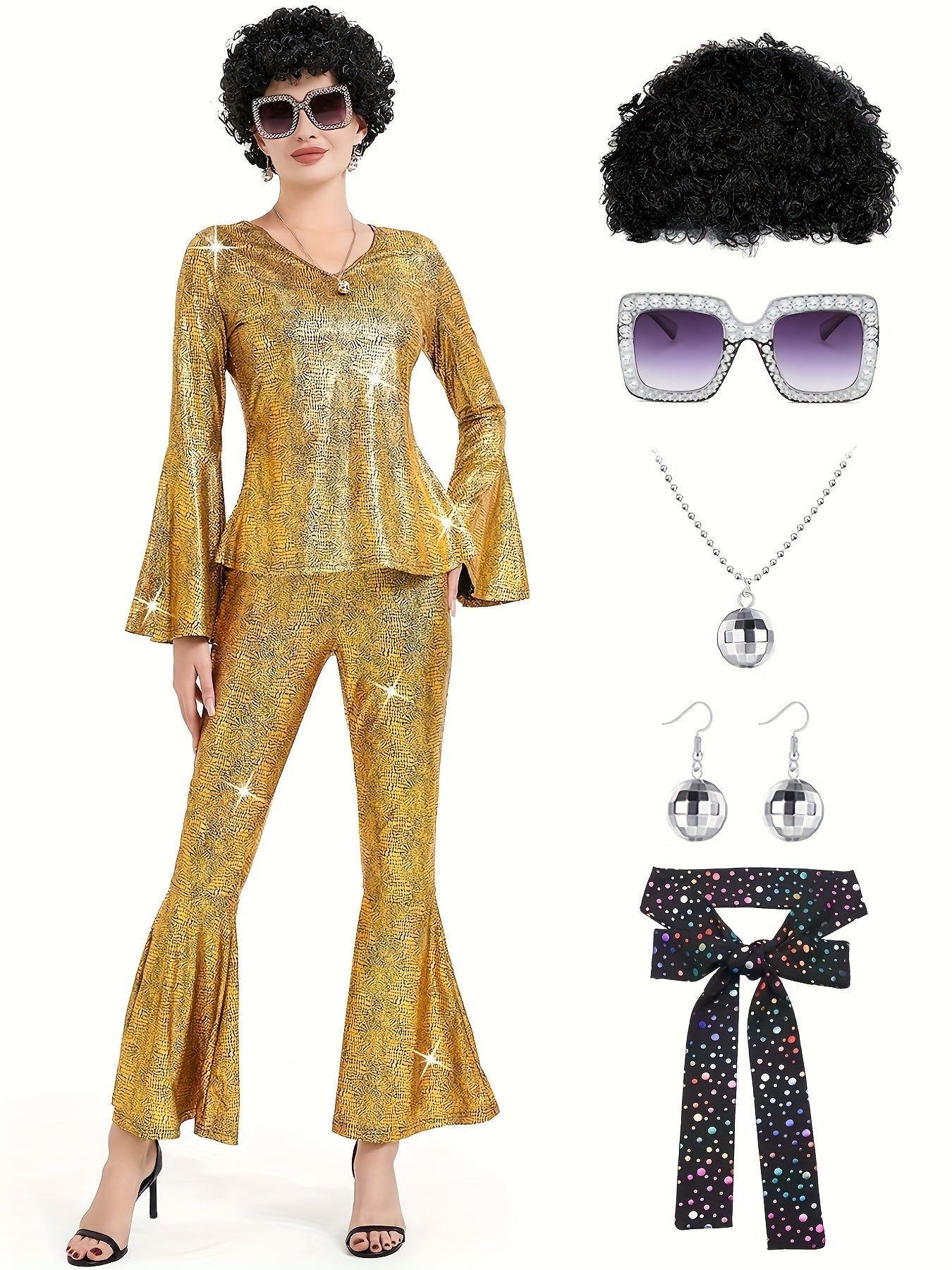 Women's 7-Piece Retro Costume Set - Disco Rock Style detail view