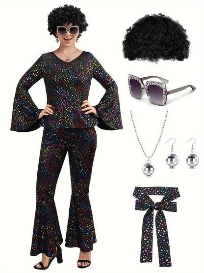 Women's 7-Piece Retro Costume Set - Disco Rock Style detail view