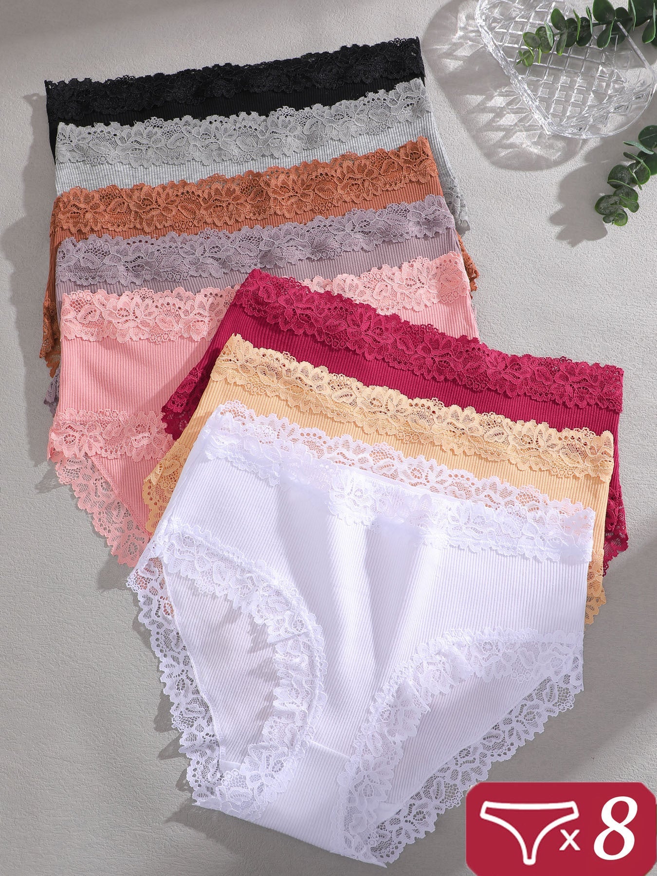 Women’s 8-Pack High-Waist Briefs - Lace Detail Comfort – Khaki – view 4