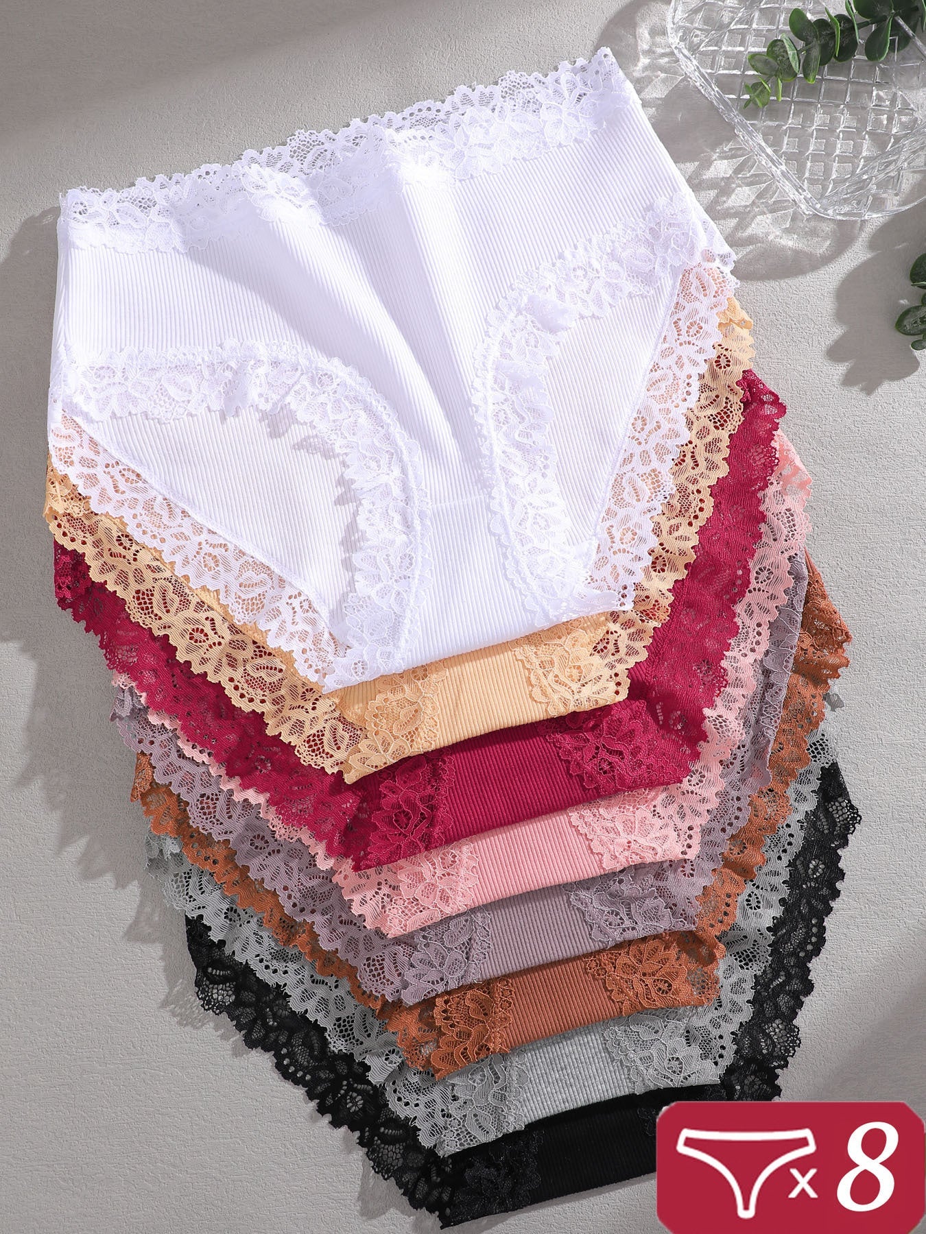 Women’s 8-Pack High-Waist Briefs - Lace Detail Comfort – Khaki – view 6