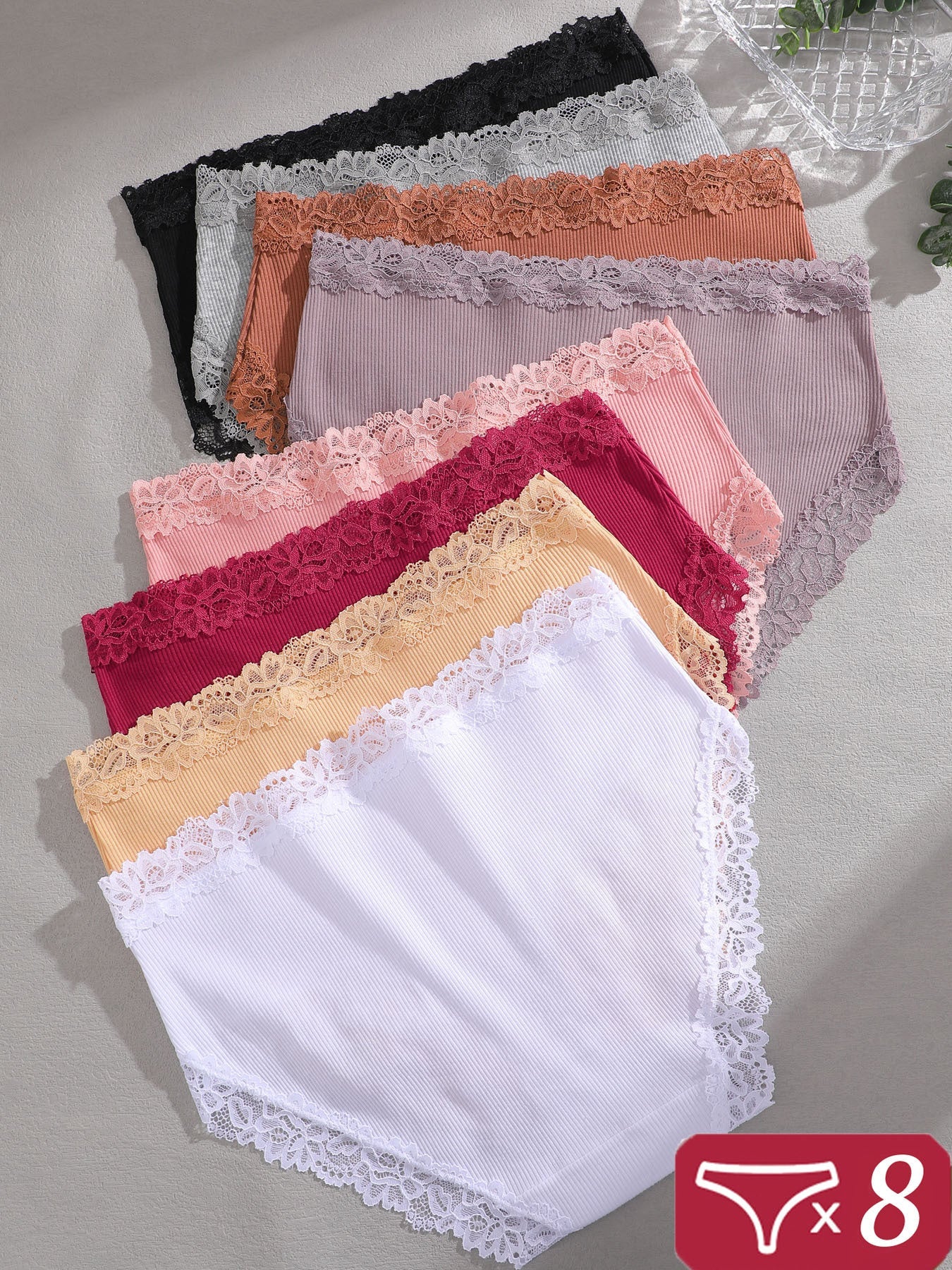 Women’s 8-Pack High-Waist Briefs - Lace Detail Comfort – Khaki – view 7