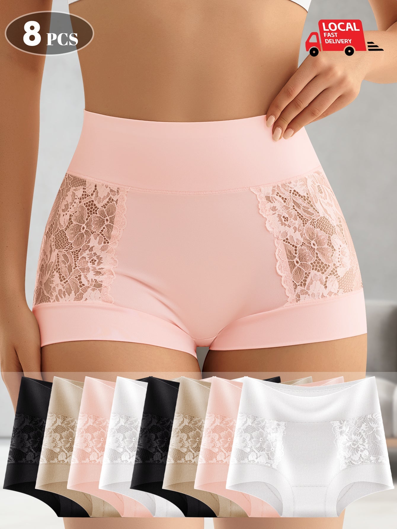 Women’s 8-Pack High-Waist Briefs - Lace Detail Comfort – Mixed colors High-Waist – view 5