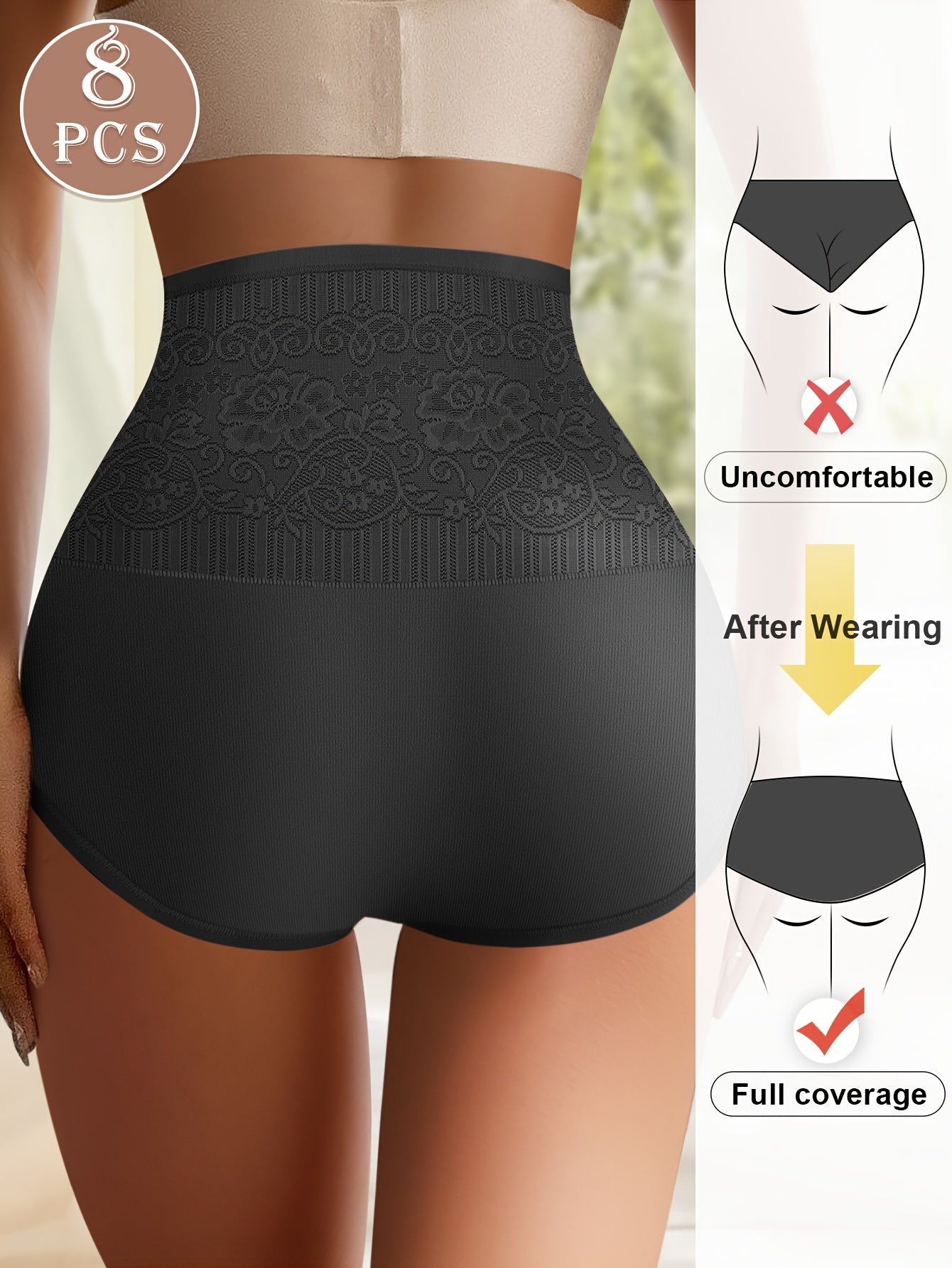 Women’s 8-Pack High-Waist Seamless Briefs - Lace Detail Comfort – view 3