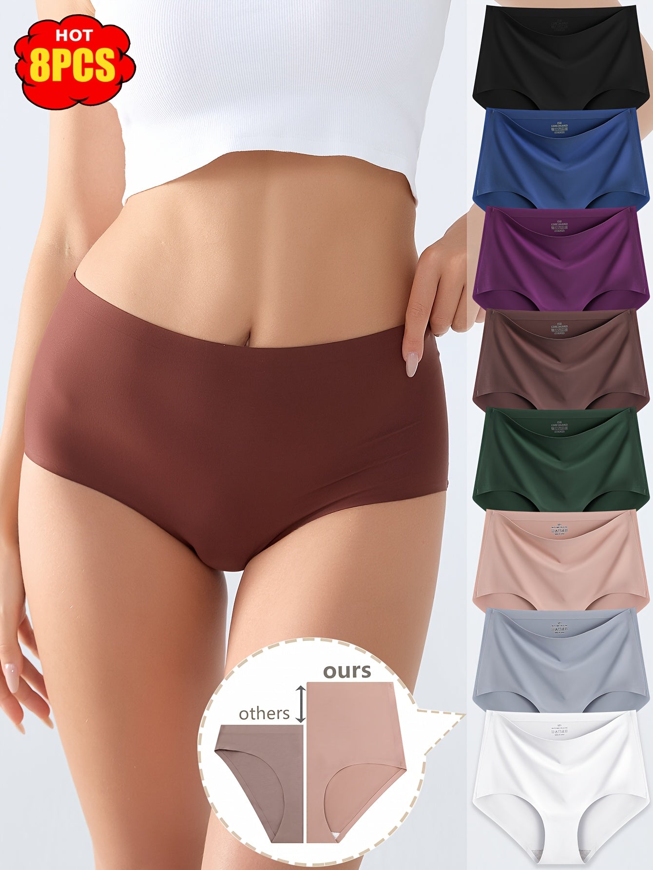Women's 8-Pack High-Waist Seamless Briefs - Solid Color Everyday Comfort - Mixed colors – view 3