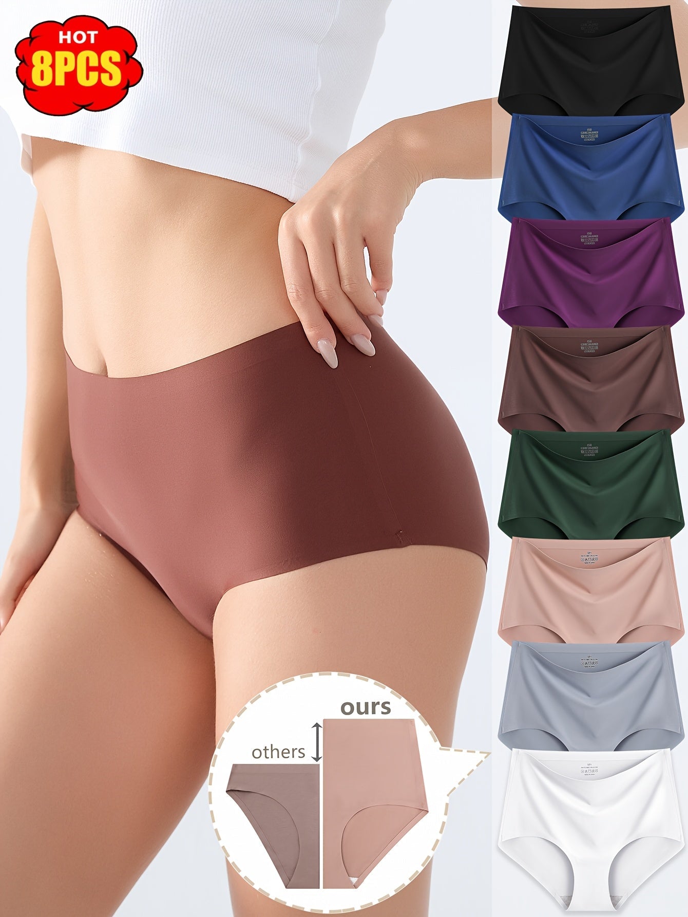 Women's 8-Pack High-Waist Seamless Briefs - Solid Color Everyday Comfort - Mixed colors – view 4