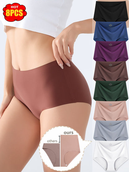 Women's 8-Pack High-Waist Seamless Briefs - Solid Color Everyday Comfort - Mixed colors – view 4