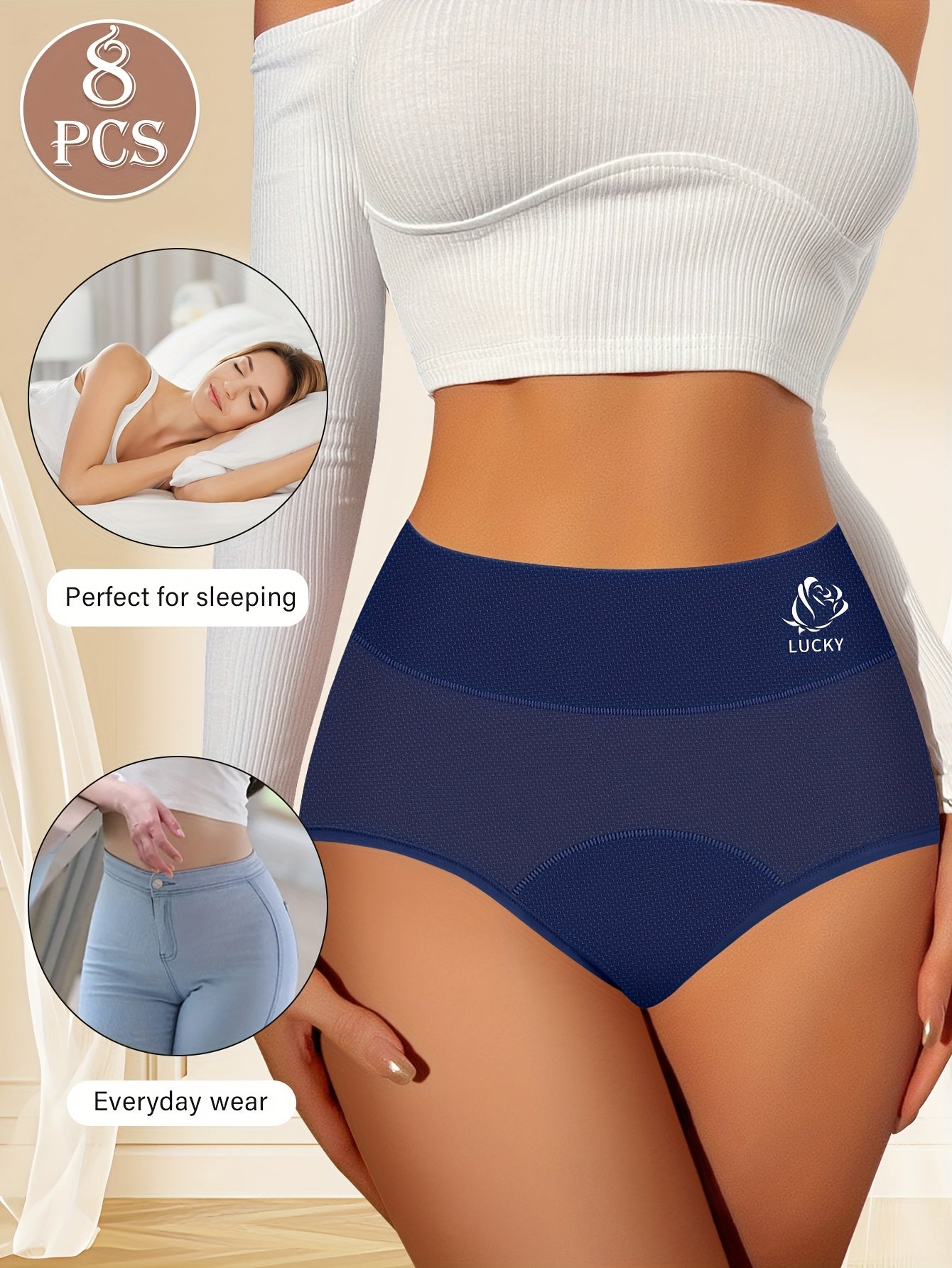 Women's 8-Pack Mid-Rise Period Briefs - Floral Leak Protection – view 8
