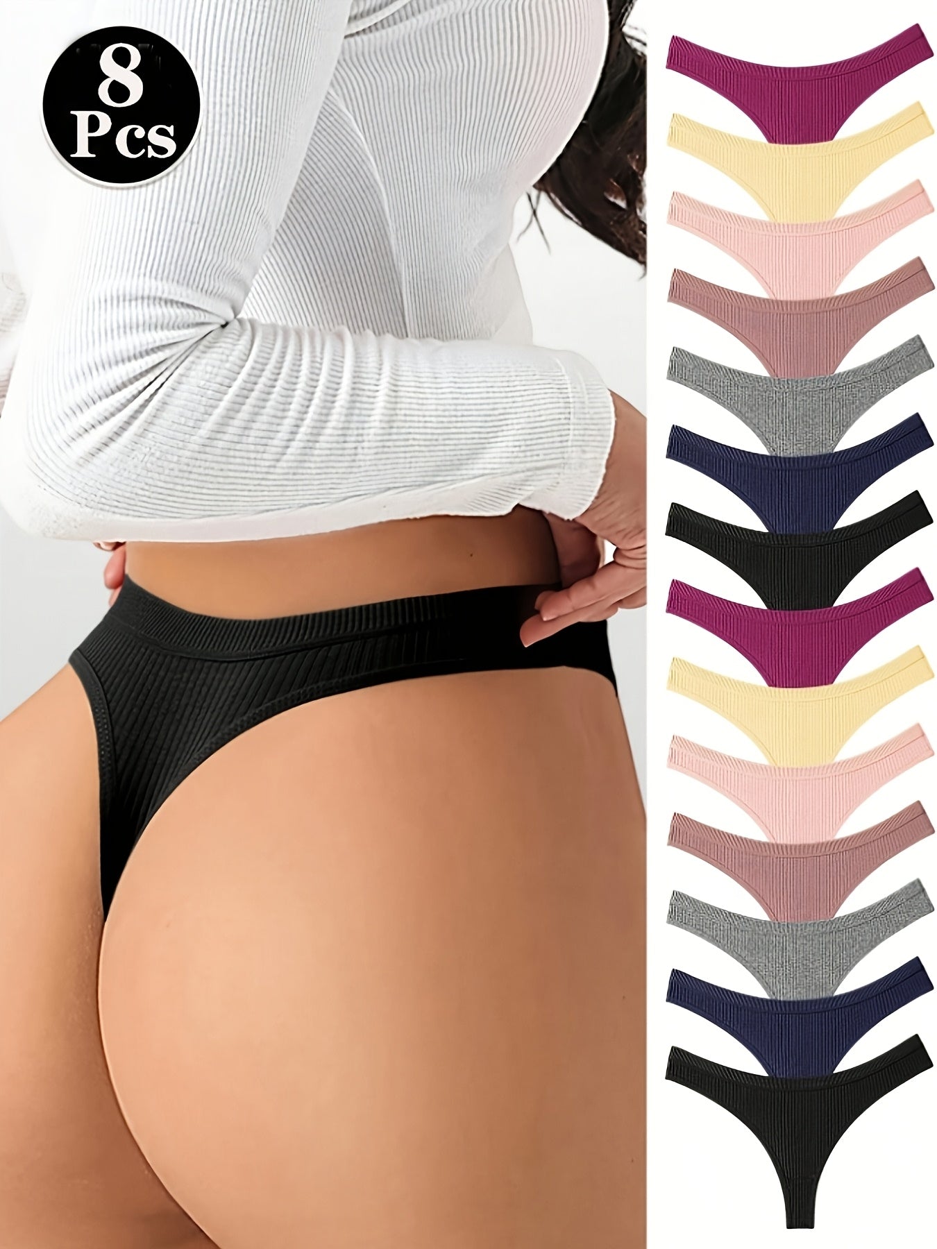 Women's 8-Pack Seamless Thongs - Ribbed Daily Comfort – main product image