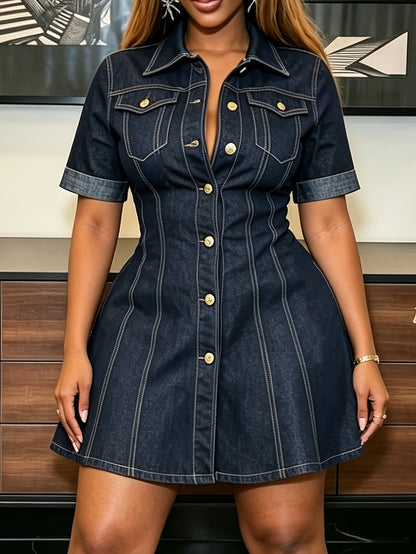 Women's A-Line Dress - Button Front detail view