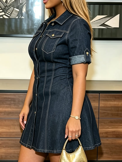 Women's A-Line Dress - Button Front detail view