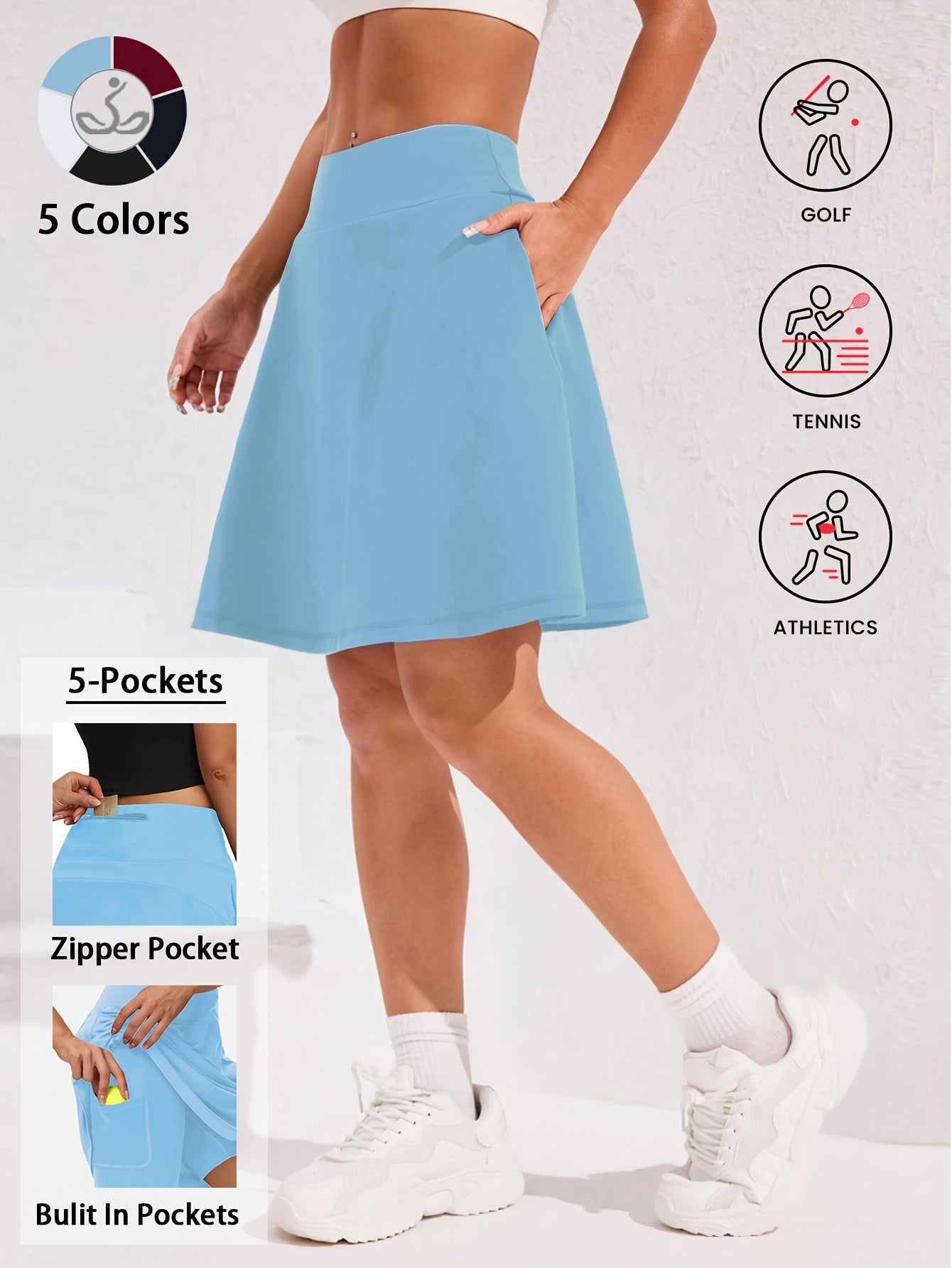 Women's Active Midi Skort - High-Waist Pocket Detail detail view