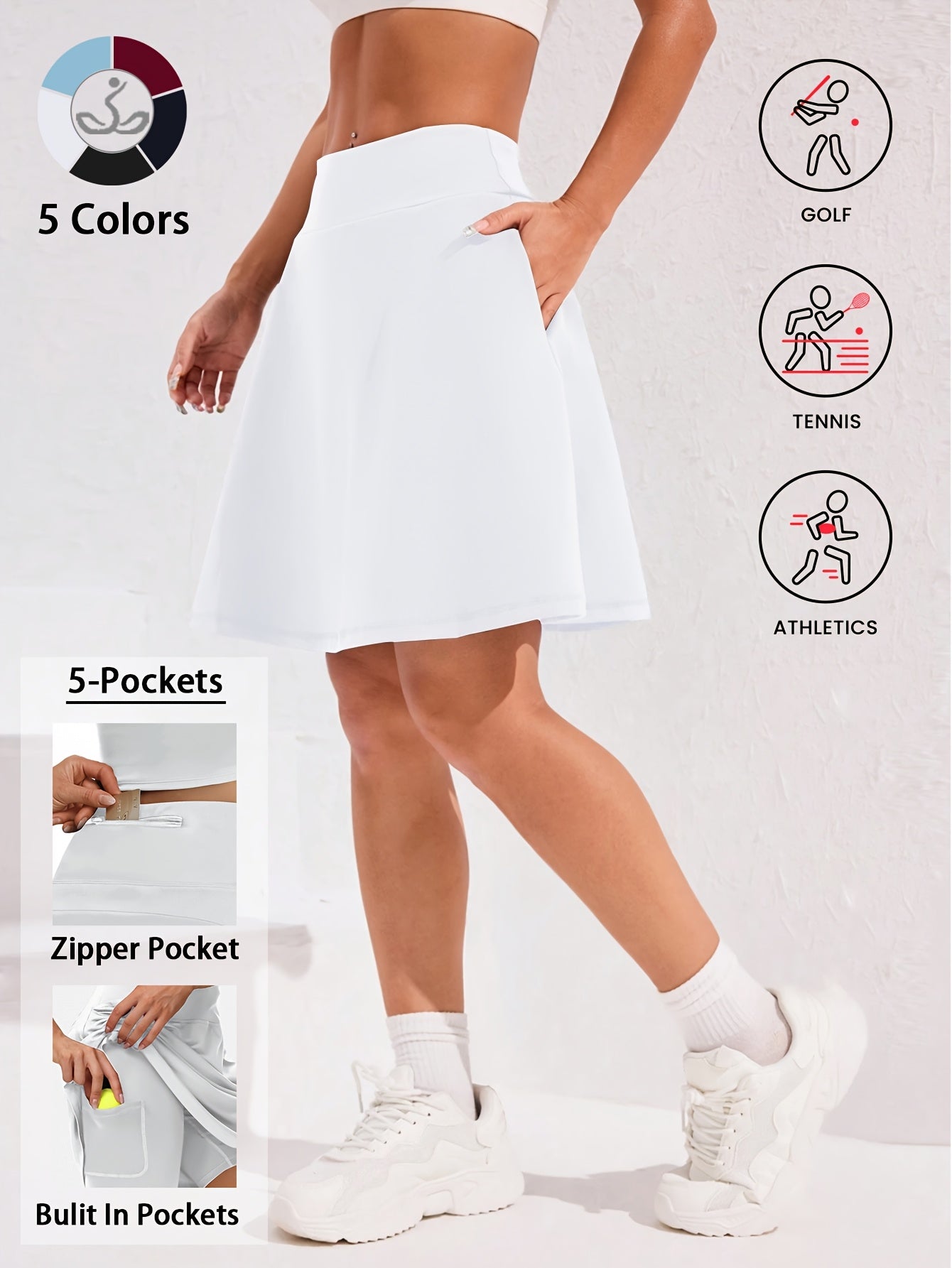 Women's Active Midi Skort - High-Waist Pocket Detail – Black option – view 3