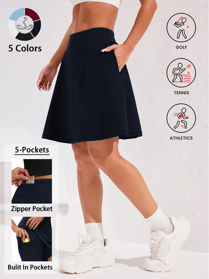 Women's Active Midi Skort - High-Waist Pocket Detail – Black option – view 5