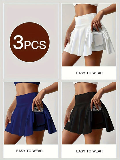 Women's Active Skort 3-Pack - High-Waist Solid Color – Pink option – view 2