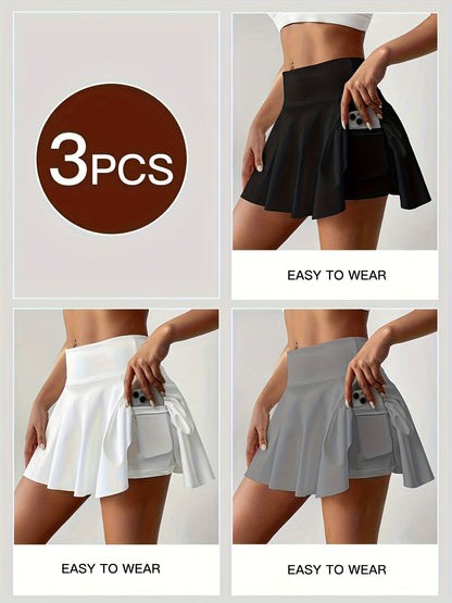 Women's Active Skort 3-Pack - High-Waist Solid Color – Pink option – view 4
