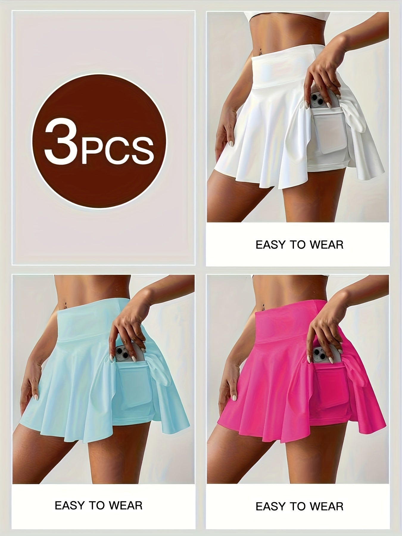 Women's Active Skort 3-Pack - High-Waist Solid Color – Pink option – view 7