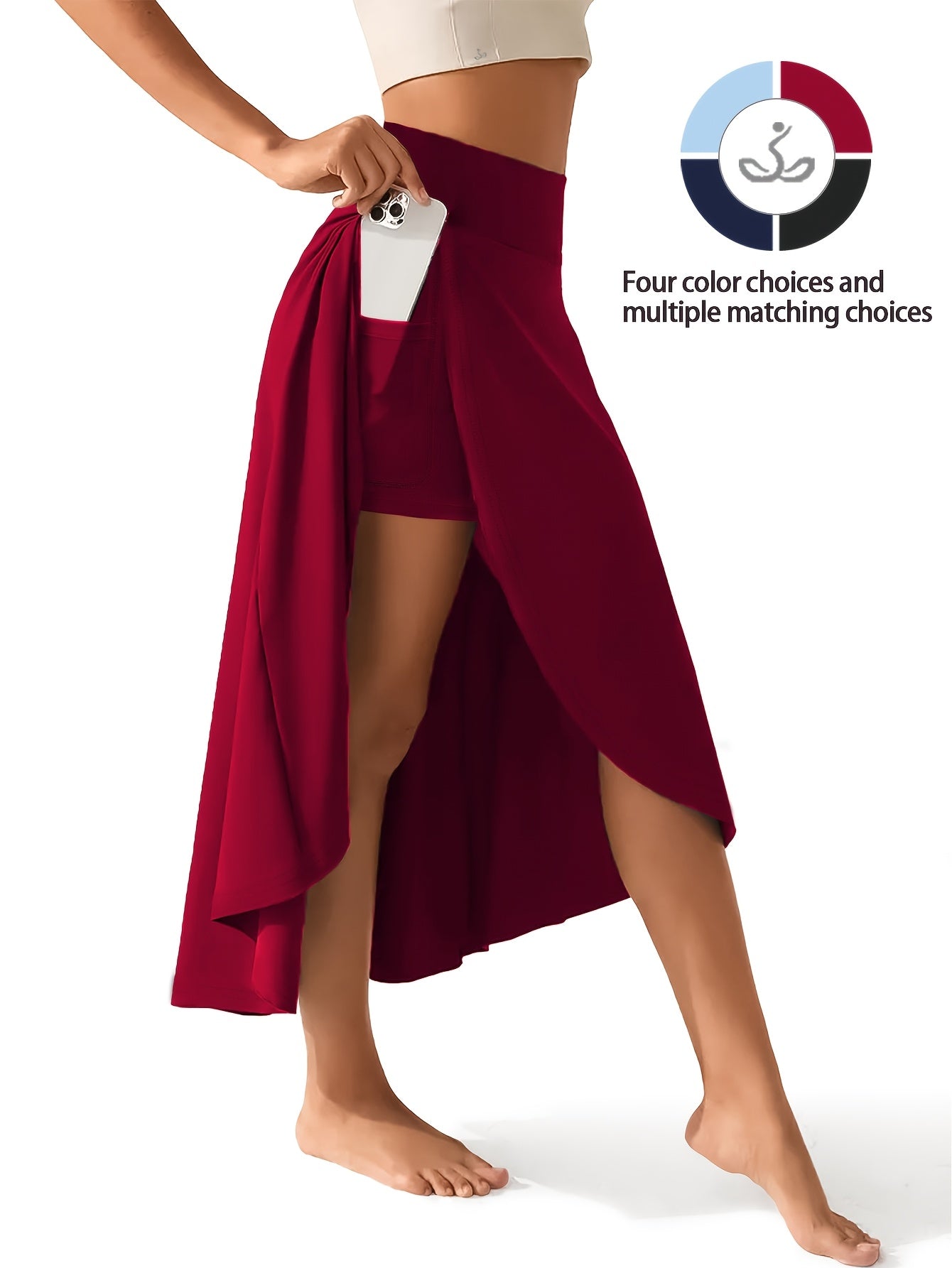 Women's Active Skort - High-Waist Solid Color Burgundy detail view