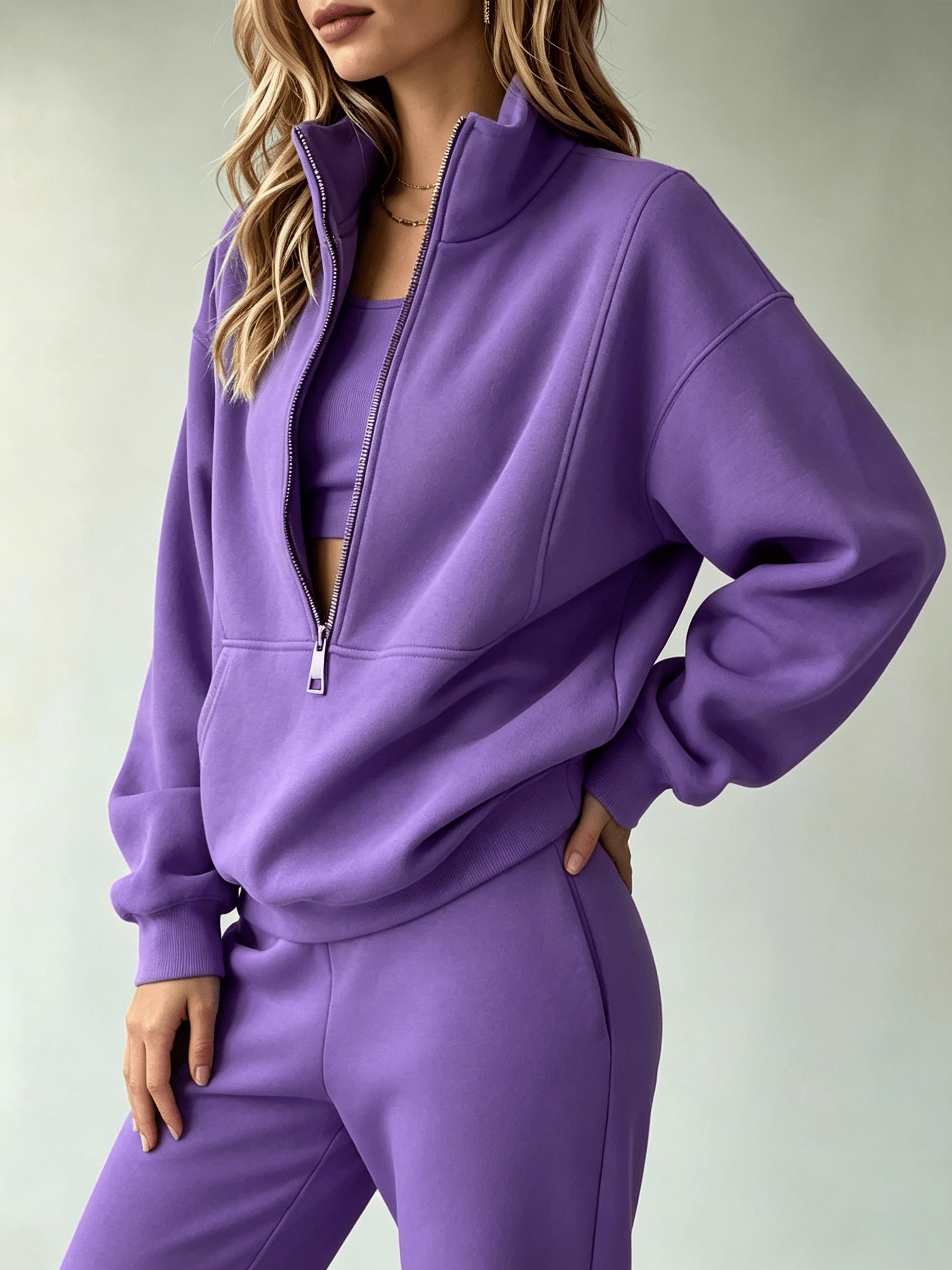 Women's Activewear Set - Solid Color Classic Neckline – view 8