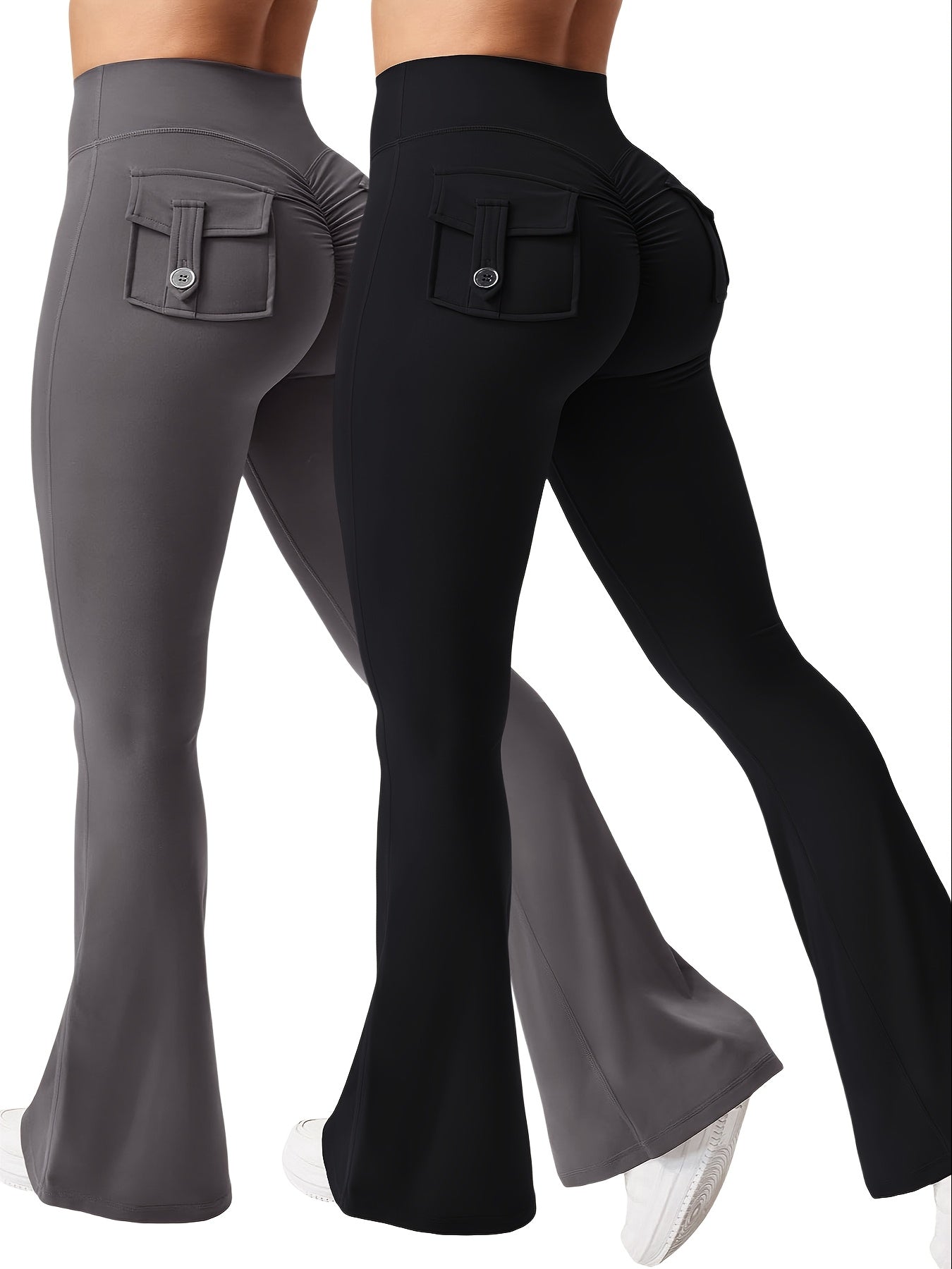 Women's Activewear Set – Women's Black*2 Polyester High-Waist Cargo Leggings detail view