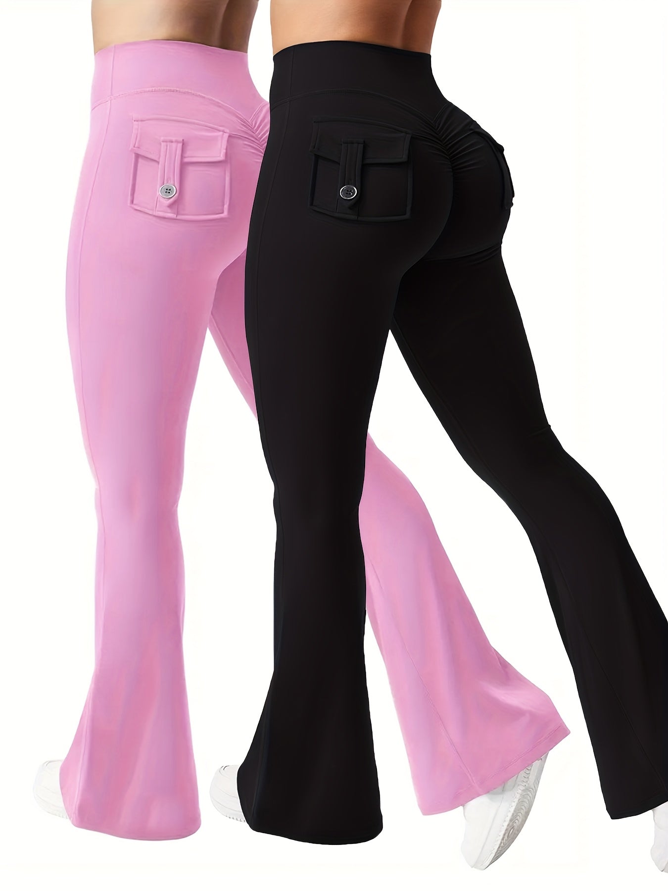 Women's Activewear Set – Women's Black*2 Polyester High-Waist Cargo Leggings detail view