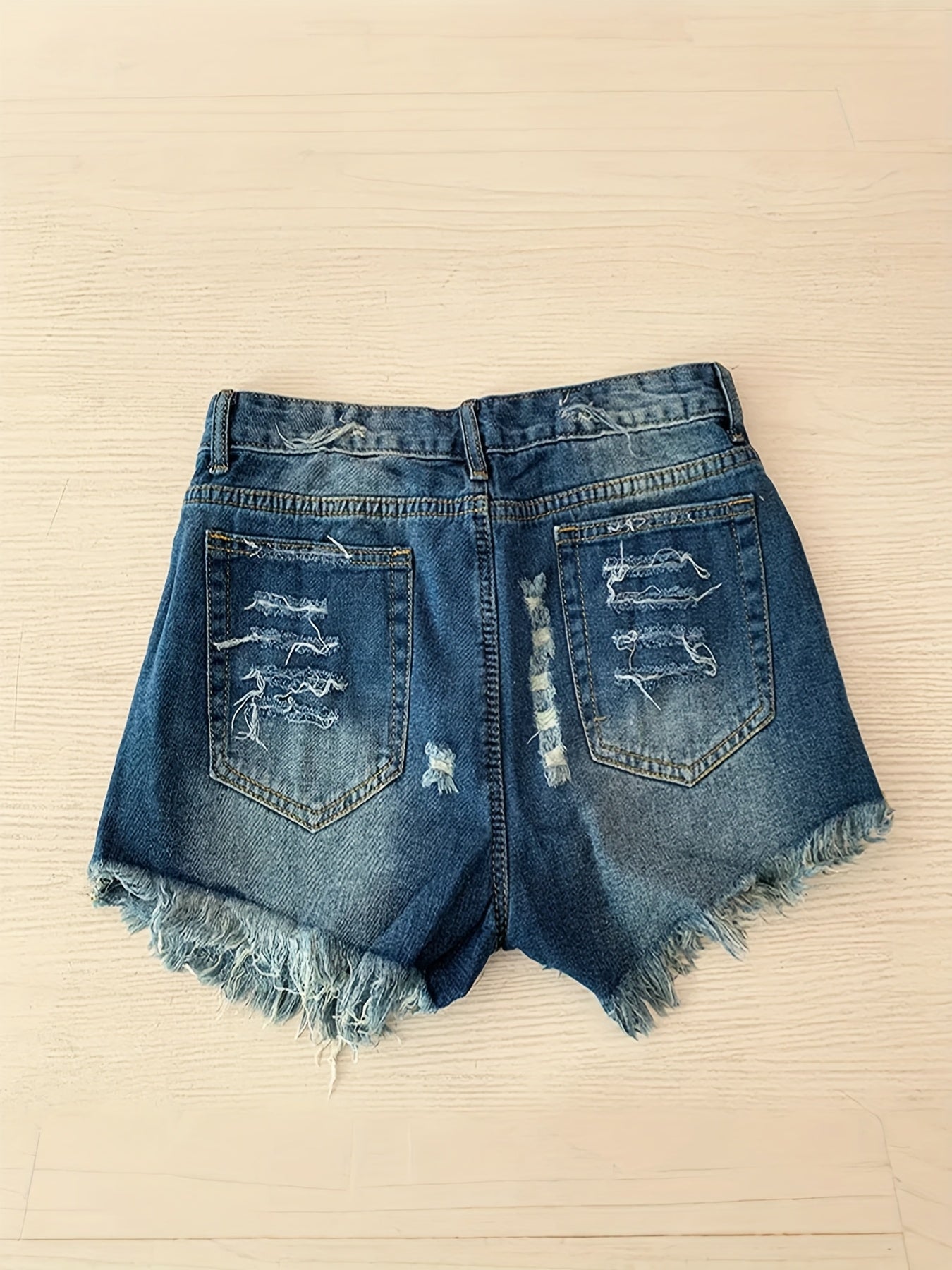 Women's American Flag Denim Shorts - Frayed High Waist detail view