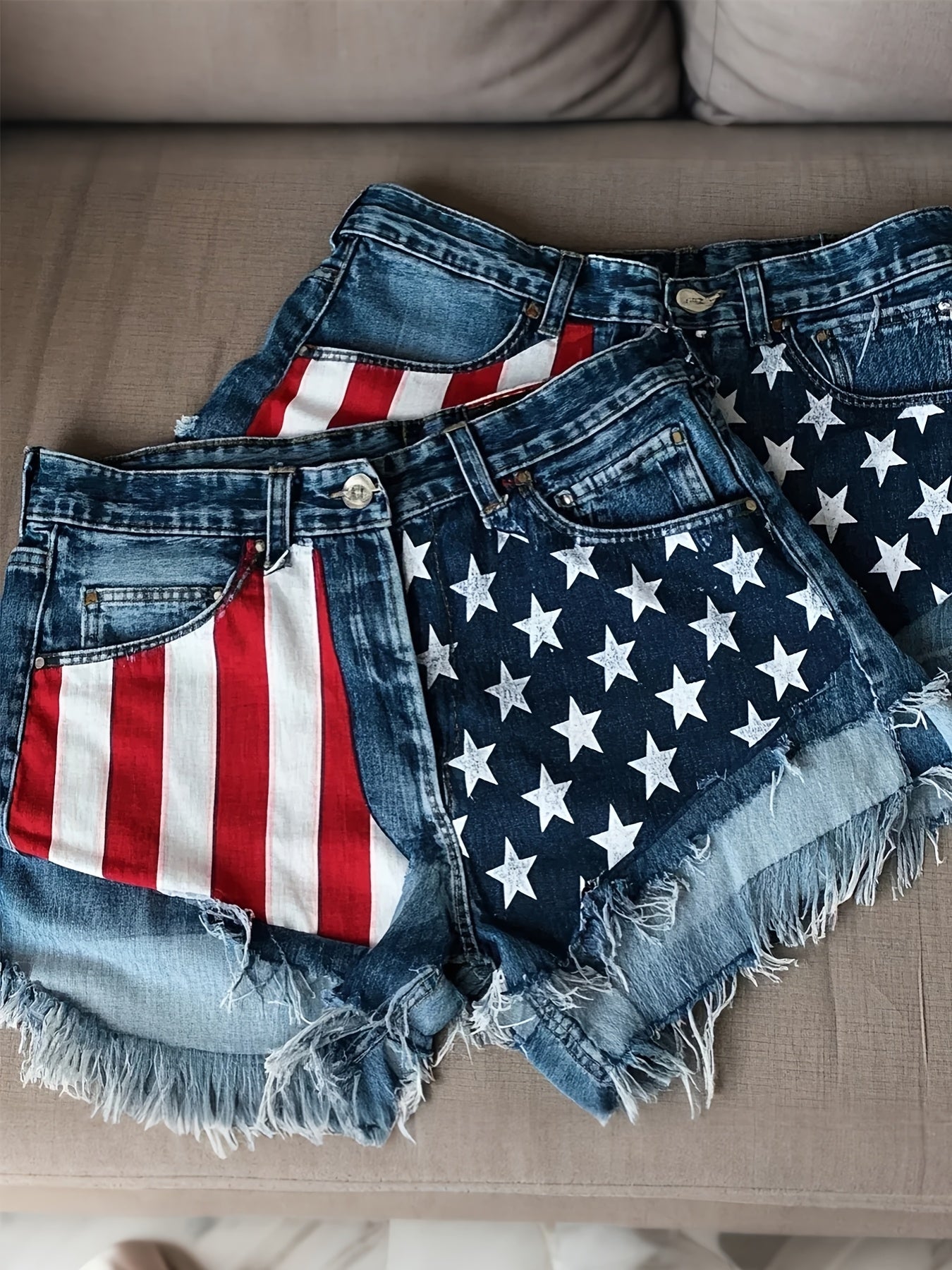 Women's American Flag Denim Shorts - Frayed High Waist – Navy option – main product image