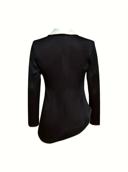 Women's Asymmetrical Blazer - Color Block Lapel detail view