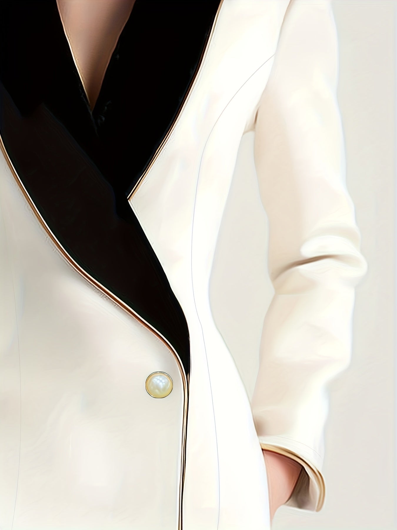 Women's Asymmetrical Blazer - Color Block Lapel detail view