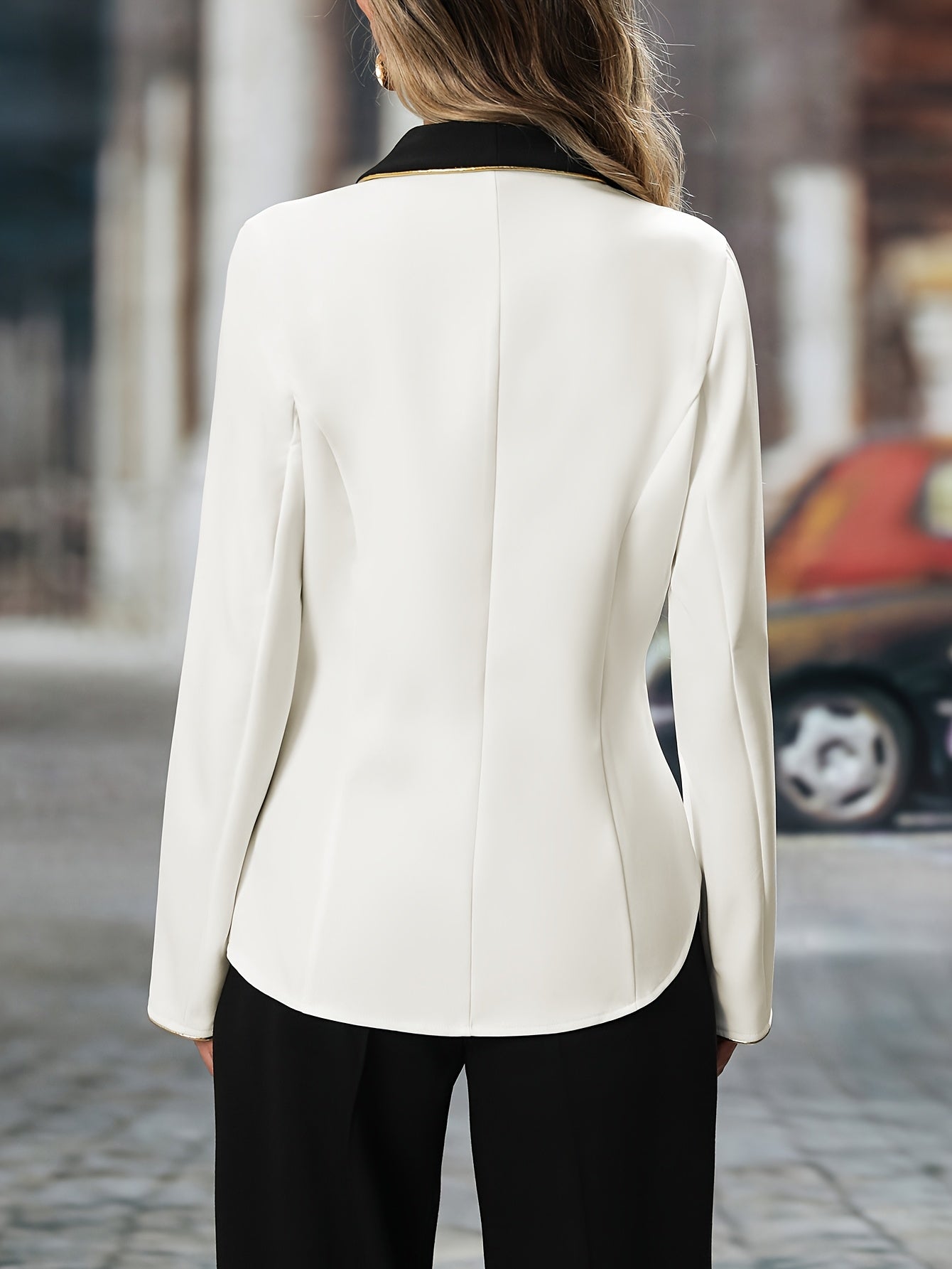 Women's Asymmetrical Blazer - Color Block Lapel detail view
