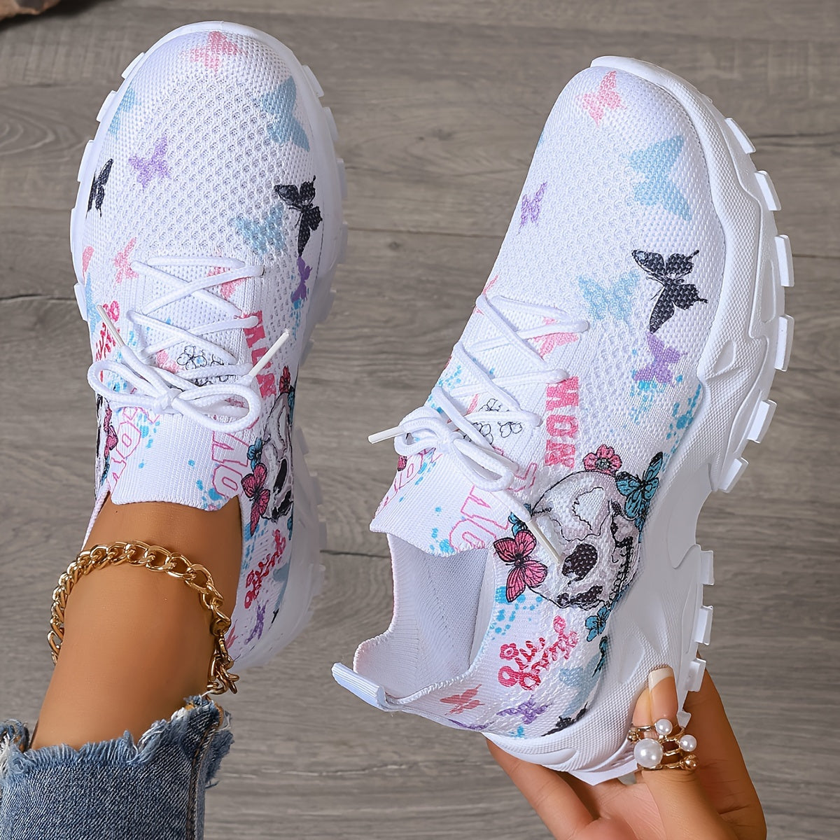 Women's Athletic Shoes - Lace-Up Design – White – view 2