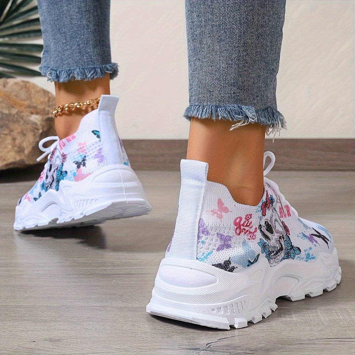 Women's Athletic Shoes - Lace-Up Design – White – view 3