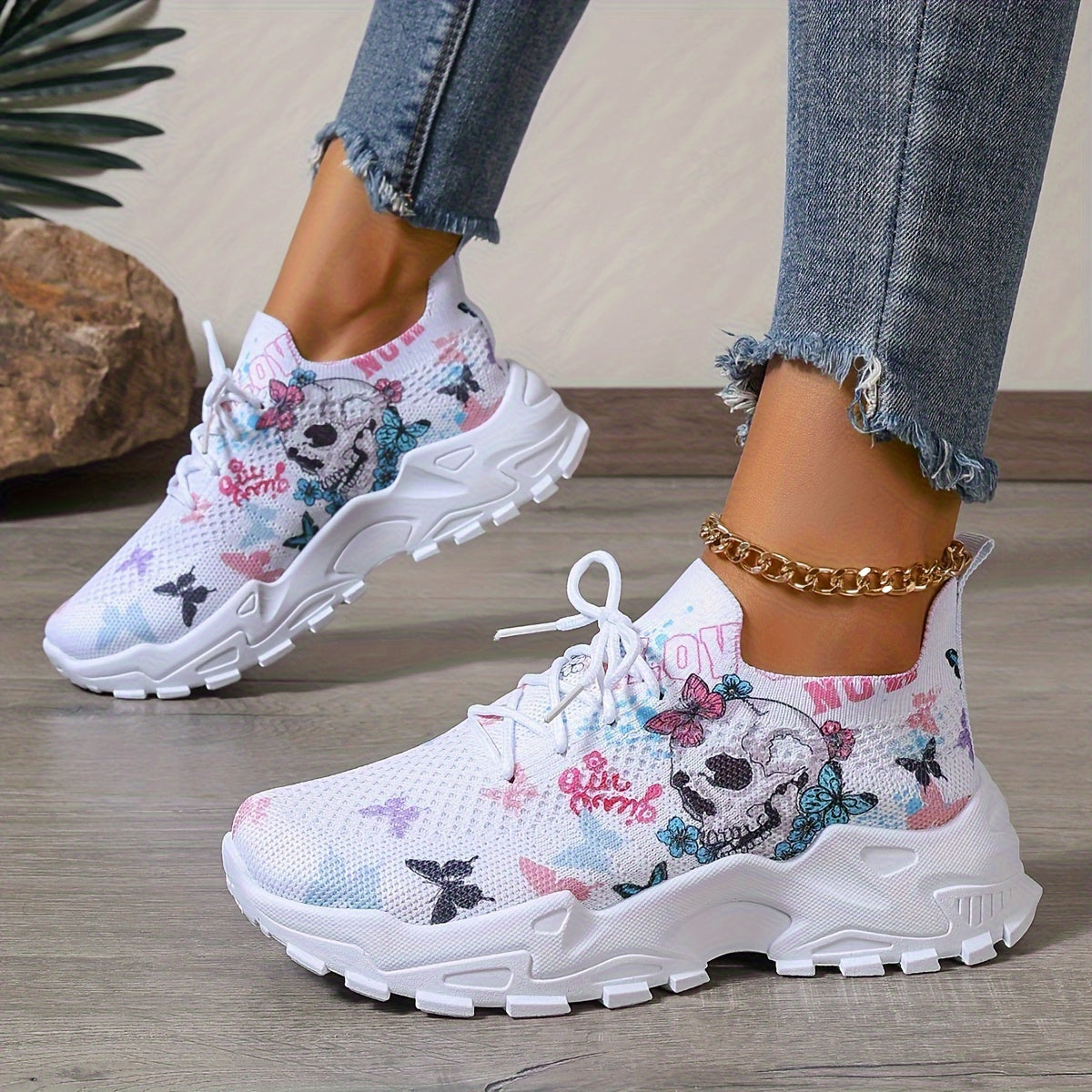 Women's Athletic Shoes - Lace-Up Design – White – view 5