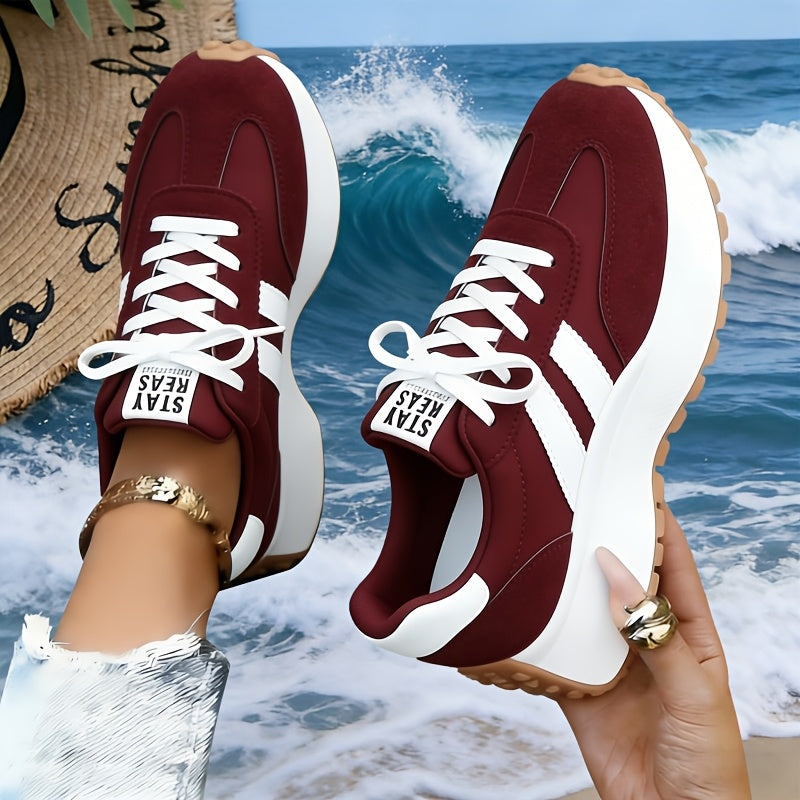 Women's Athletic Shoes – Lace-Up Platform for Outdoor & – Red option – view 3
