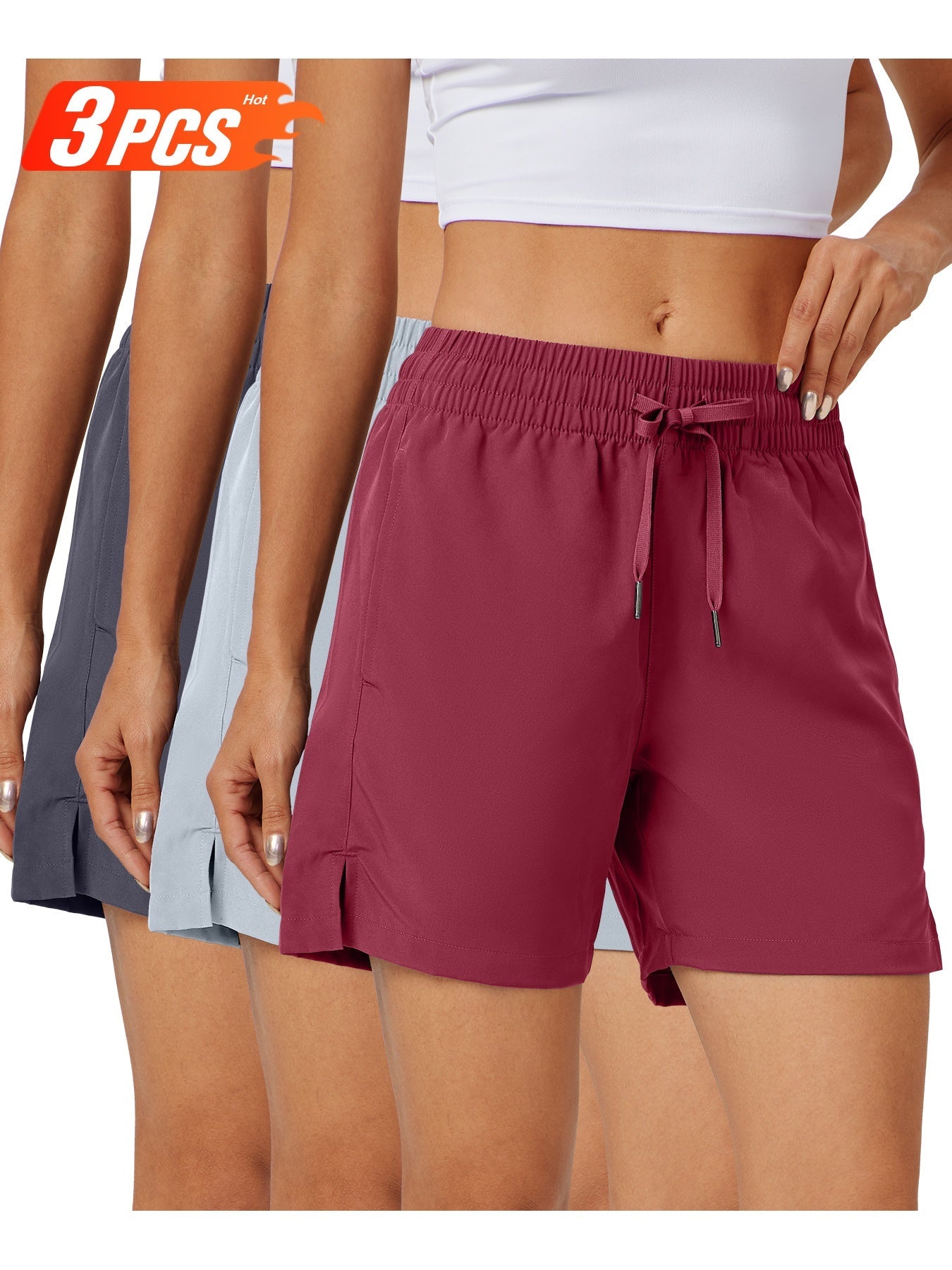 Women's Athletic Shorts - 3-Pack Regular Fit detail view