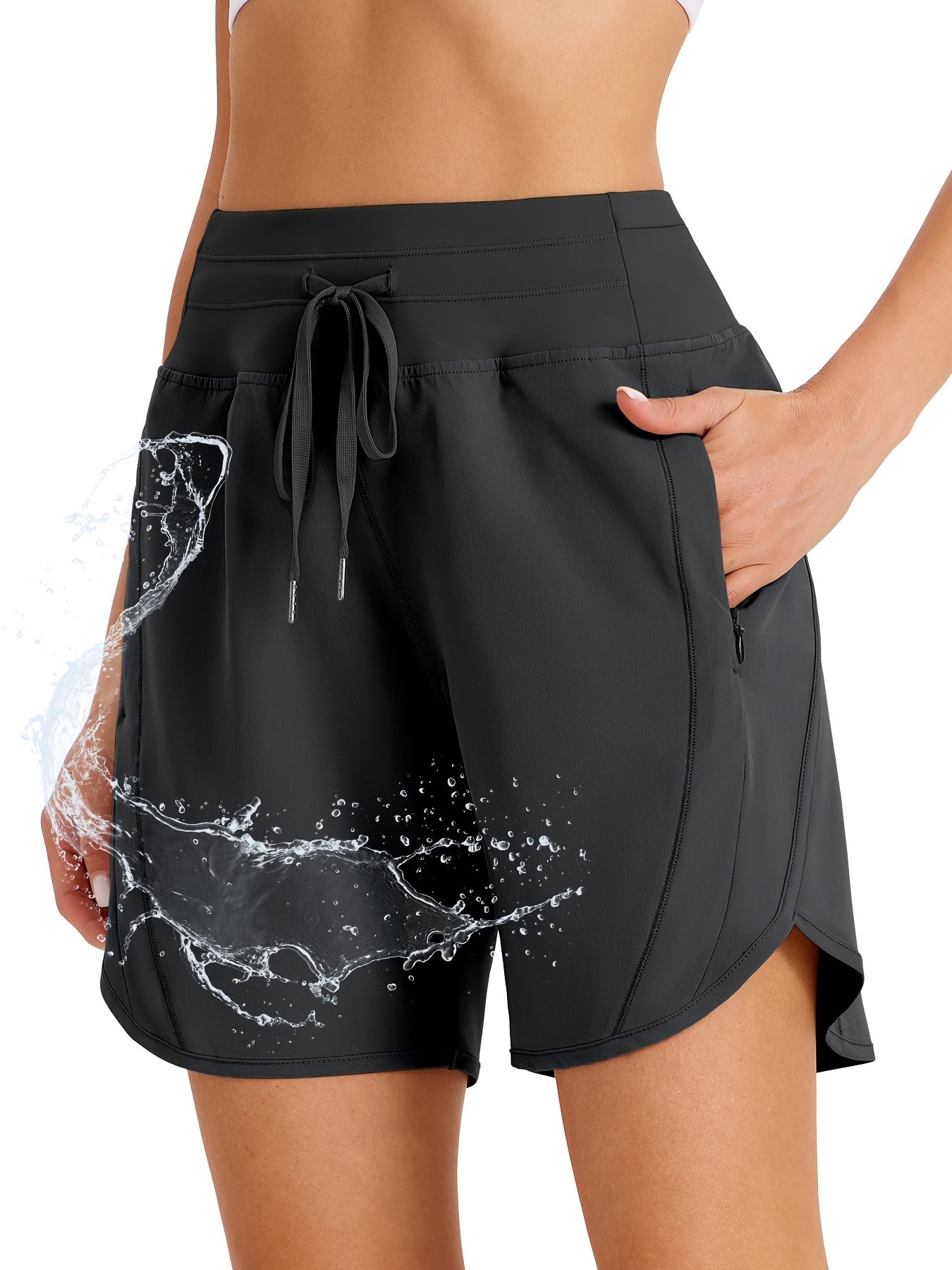 Women's Athletic Shorts - Black Pockets detail view