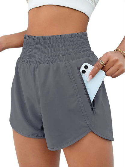 Women's Athletic Shorts - Regular Fit With Pockets – Khaki / Grey detail view